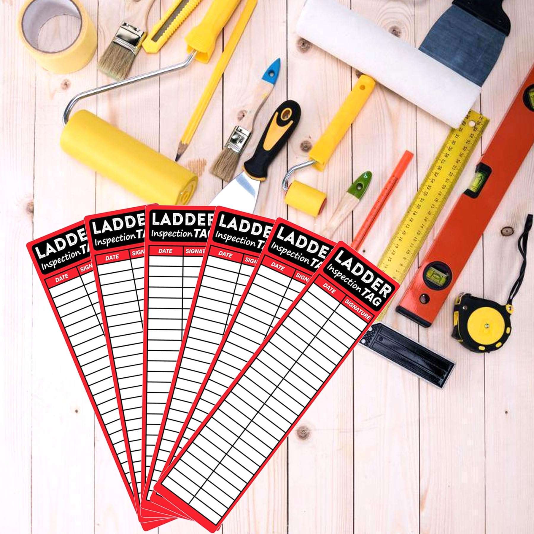 Ladder Inspection Labels 100 Pcs Safety Stickers for Ladders 8.5 x 2 Inch Red Safety Inspection Tags Stickers Vinyl Maintenance Labels Ladder Inspection Tags for Industrial 4