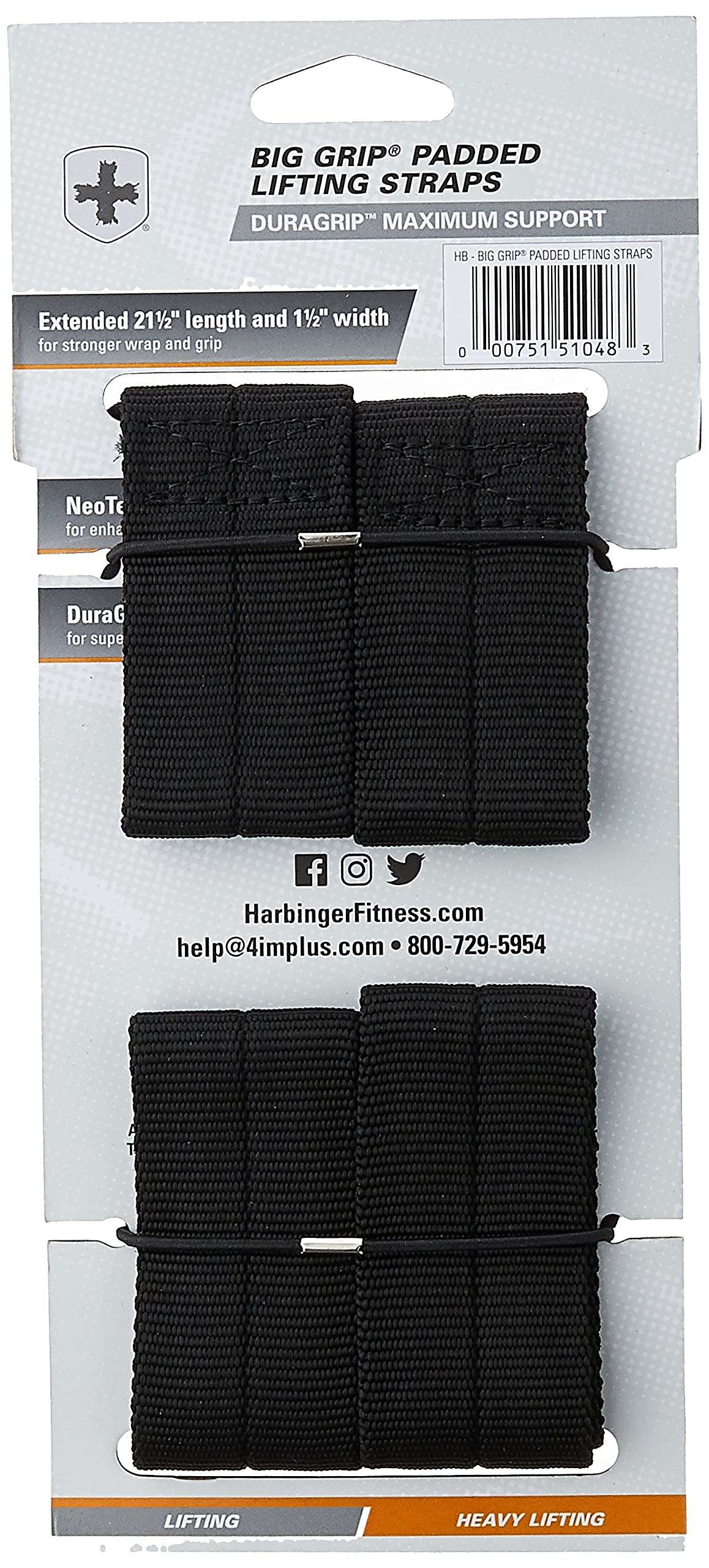 Harbinger 20500 Big Grip No-Slip Nylon Lifting Straps with DuraGrip, Padded, 21.5", Black 4