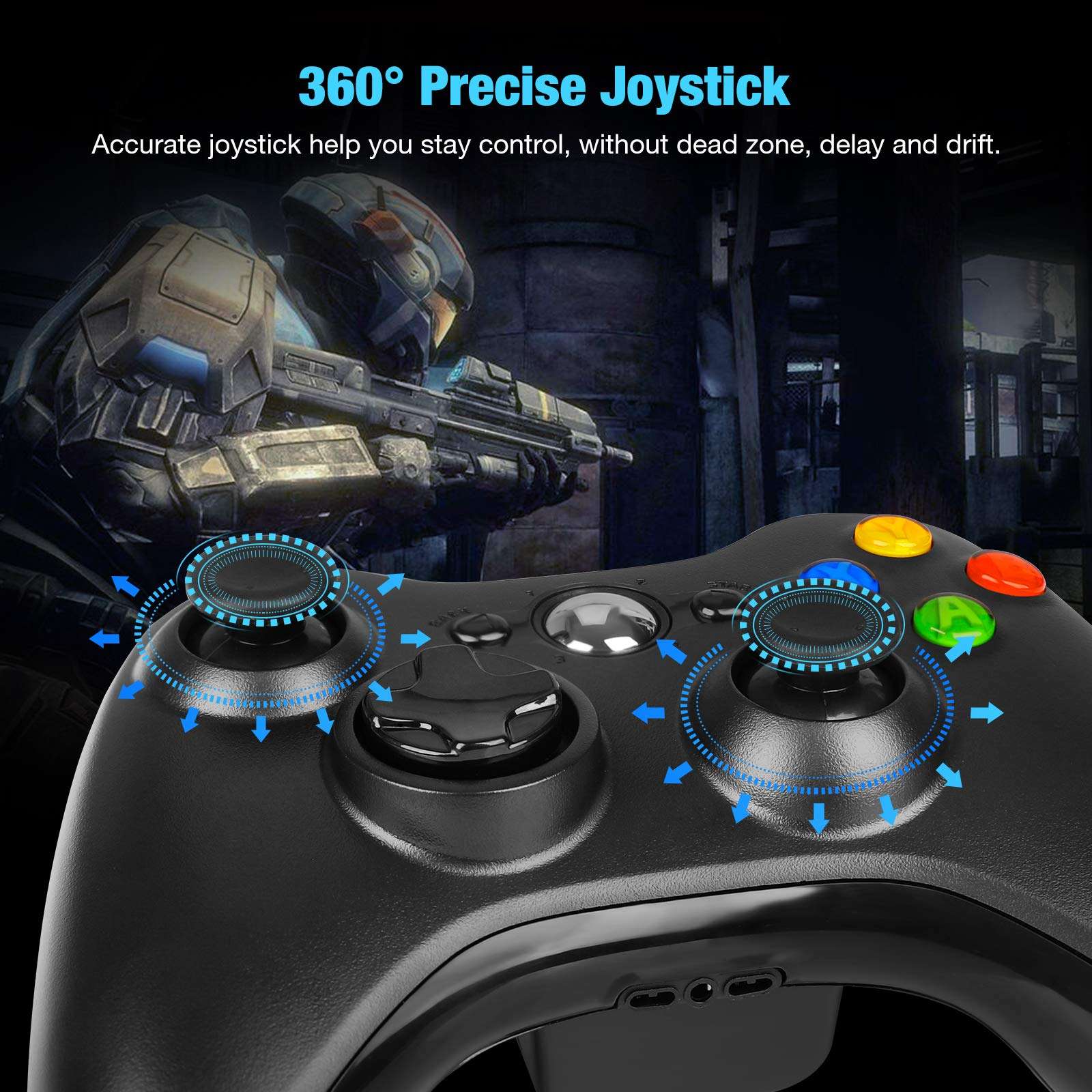 Y-Team Wireless Controller for Xbox 360, 2.4GHz Game Controller Joystick Remote Wireless Gamepad for Xbox 360/Xbox 360 Slim/PC/Windows 7 8 10 with Dual Vibration (Black) 4