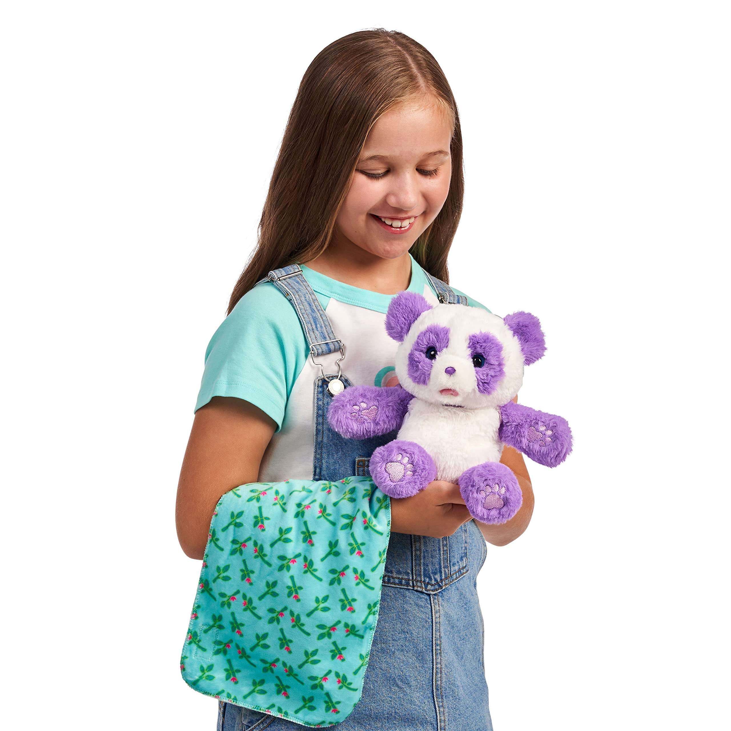 Little Live Pets WODJ4 Cozy Dozys: Petals The Panda | Interactive Plush Toy Panda. 25+ Sounds and Reactions. Magical Eye Movement. Blanket, Pacifier for Kids Ages 4+, Multicolor (26400) 3