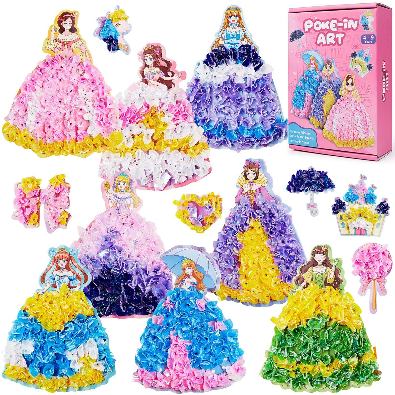 SWAKER Poke in Art, 8 Pcs Magical Princesses & 6 Pcs Accessories, Crafts for Kids Ages 5-10 Girl Gifts, Pretty Princess Game Toys for Girl, 5 6 7 8 9 Years Old Girls Birthday 1