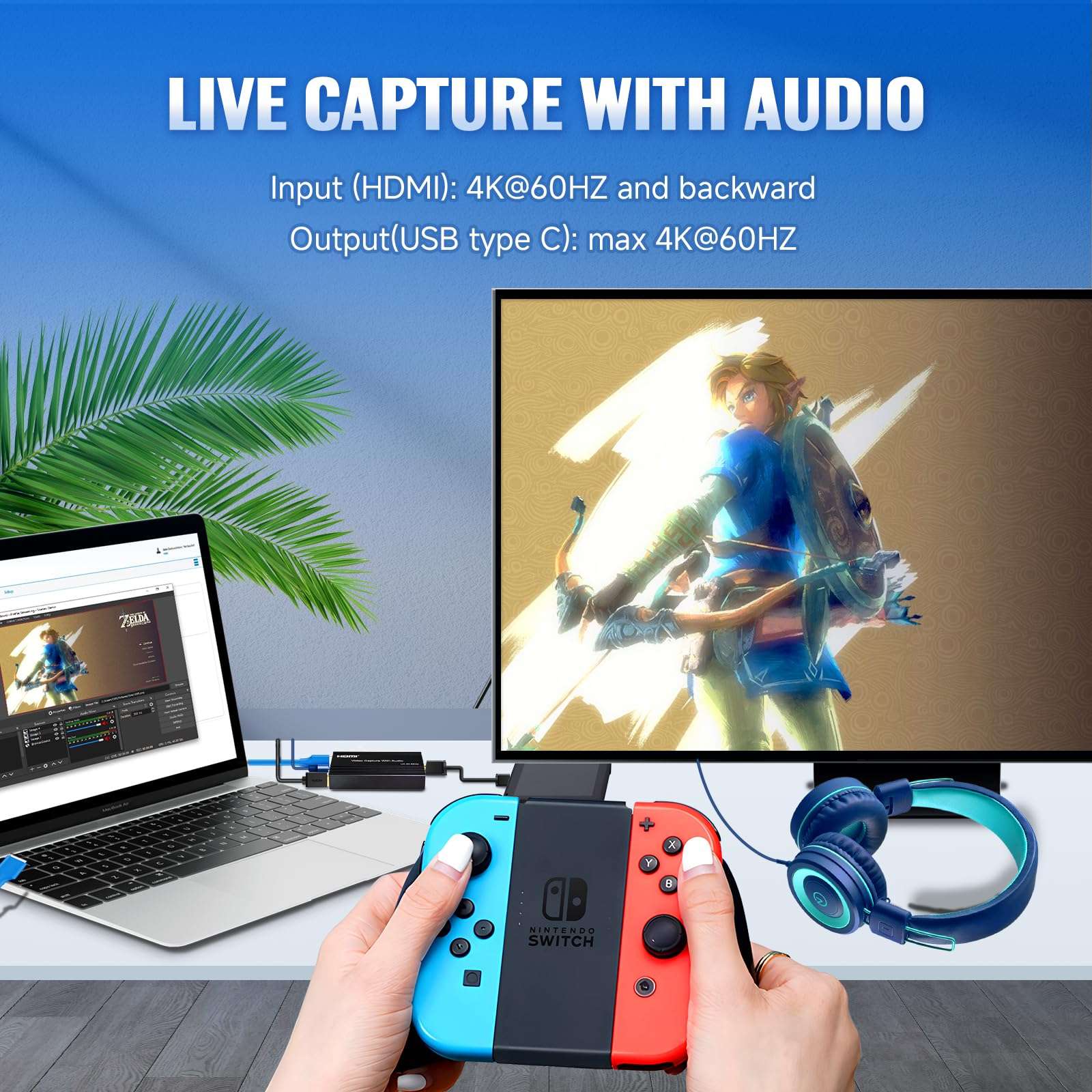 ORIVISION 4K60 HDMI Capture Card for Streaming,4K HDR10 Passthrough,4K Cam Link for Recording,Type C USB Audio Video Game Capture Card Device for Nintendo Switch/PS4/5/Xbox,Windows/MacOS/OBS/VLC/Vmix 3