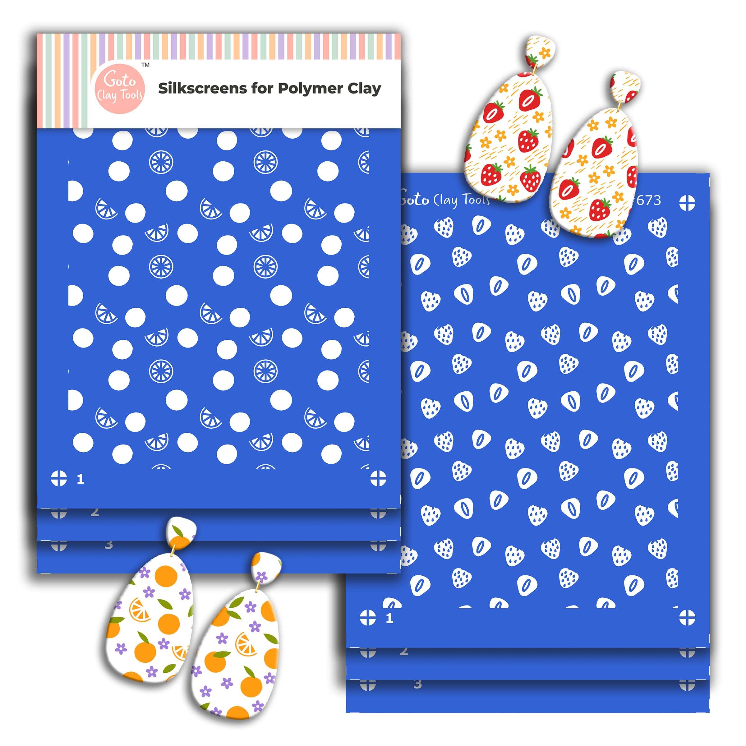 GOTO Clay Tools Multi Pattern Silk Screen Stencils for Polymer Clay, 3 PCS Polka dots Pattern Silkscreen for Polymer Clay Earring Making, Reusable Silk Screen Stencils SSCMB-4 1