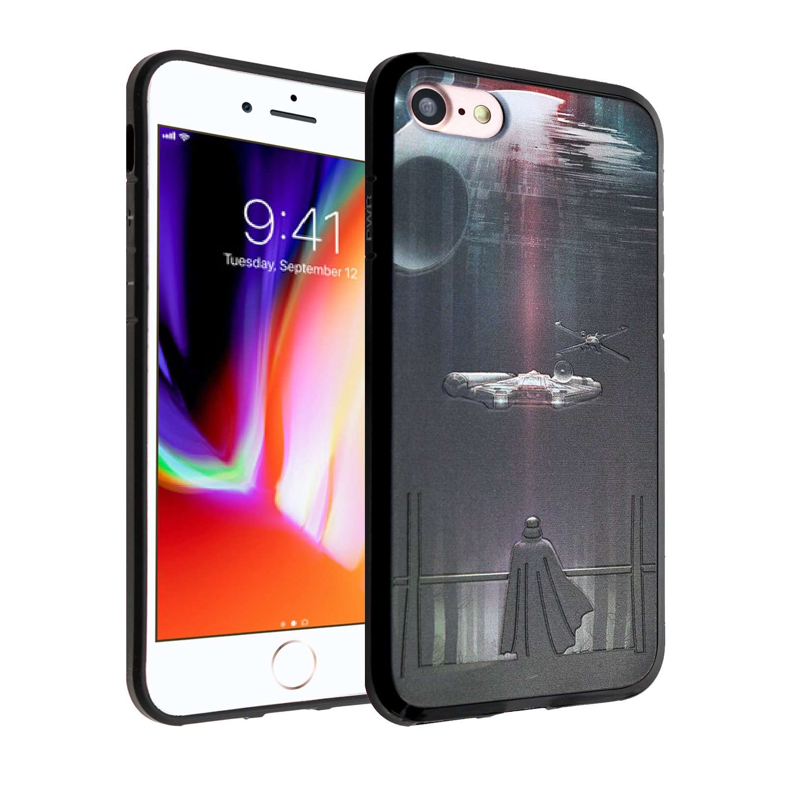 DURARMOR Compatible with iPhone SE, 8, 7 Case, FlexArmor Darth Vader Death Star Cover Bumper ScratchSafe Rubber TPU Case Drop Protection Cover 7, 8, SE Death Star 1