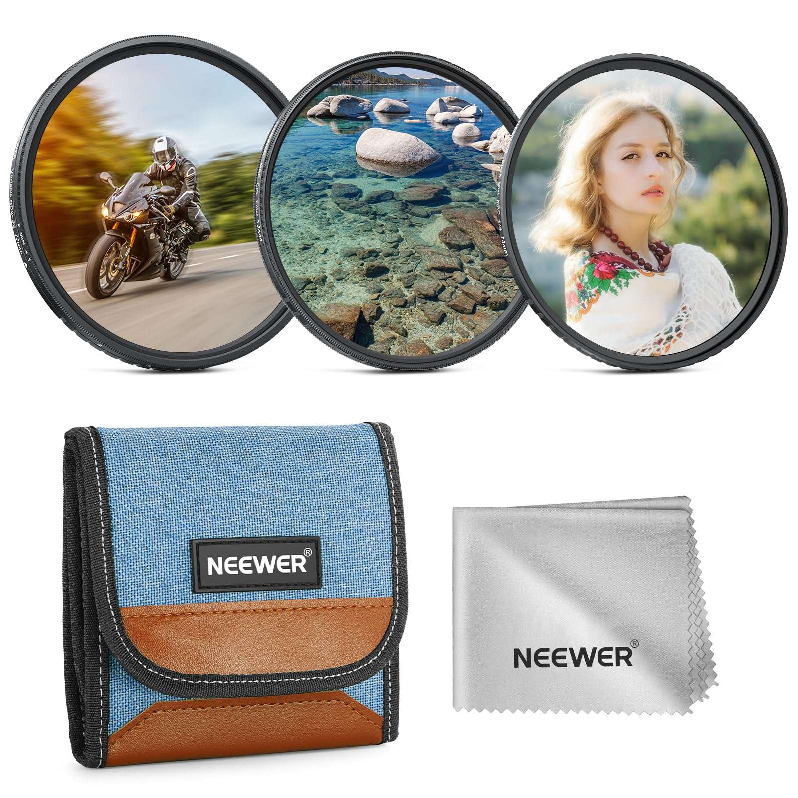 NEEWER 72mm Variable ND (ND2-32) + CPL + 1/4 Black Diffusion Filter Set (3 Pack), Camera Lens Filter Photography Accessories with AR/AF Coatings, Storage Case & Cleaning Cloth 1