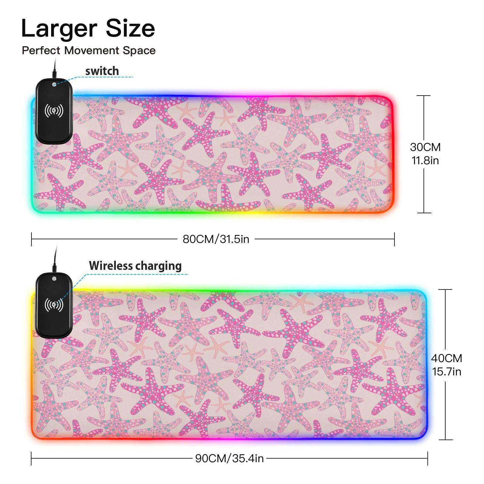 Pink Starfish Wireless Charging Mouse Pad for Mobile Phone Extra Large Gaming Mousepad with 13 Lighting Modes Computer Mat for Gaming MacBook PC Laptop Desk Office Home 4