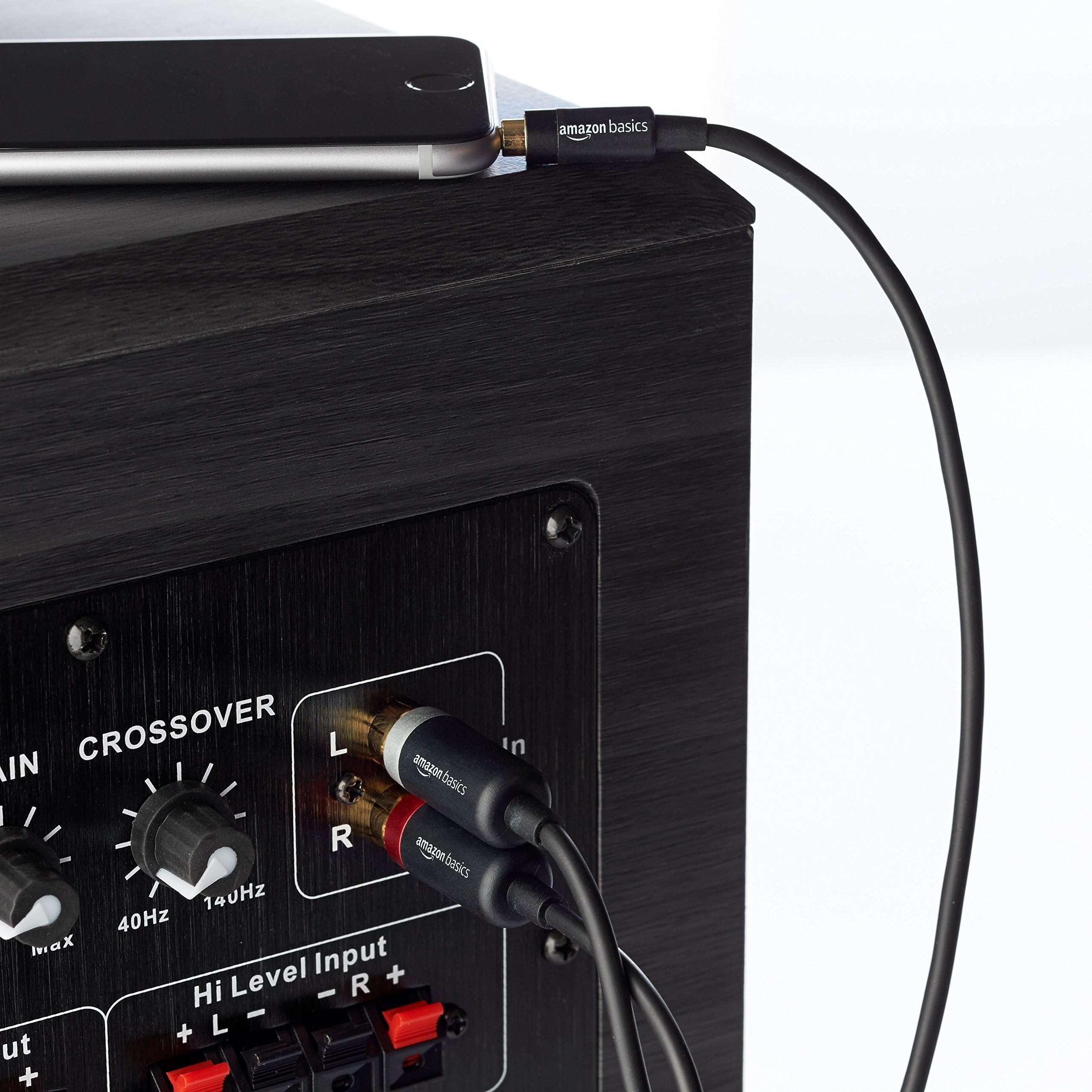 Amazon Basics 3.5mm Stereo Aux to 2 x RCA Audio Cable Adapters, 4 Feet/1.2 m, for Connecting Amplifiers, Speakers, with Gold-Plated Plugs, Black 5