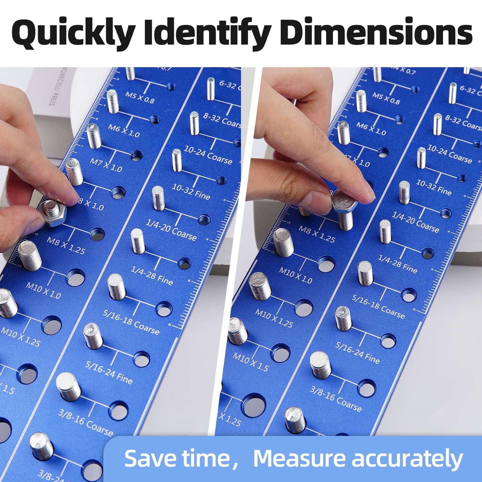Gluwoer 28 Hole Bolt and Nut Thread Checker (14 Metric and 14 Standard) Bolt Size and Thread Specifications Bolt Nut Identifier can be Hung or Placed on A Table for Use (Blue) 3