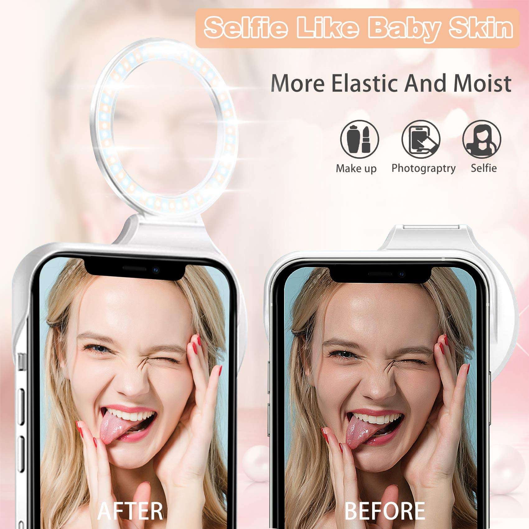 INOCTI Phone Case Built-in Selfie Ring Light for iPhone 12 Pro, LED Illuminated Selfie [Rechargeable] Luminous Flashlight Cellphone Case Cover for iPhone 12-3 Lighting Modes White 3