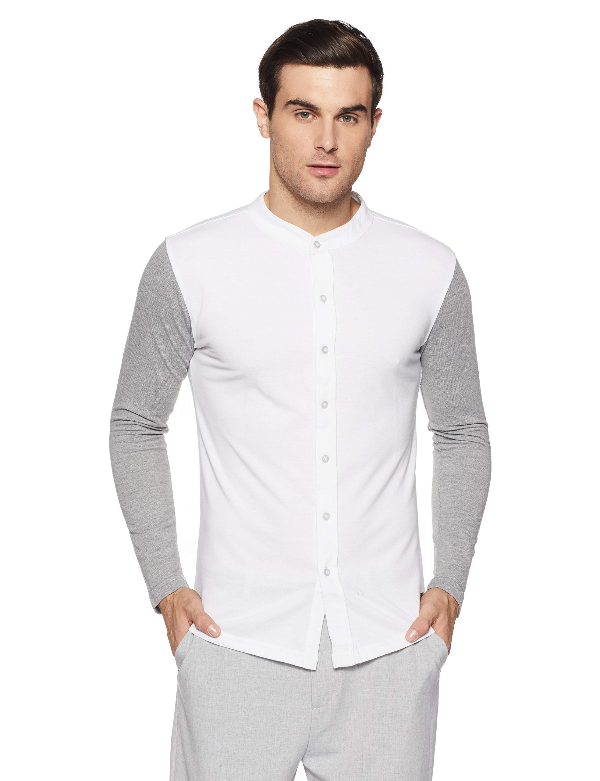 Campus Sutra Men's Trendy Cotton Casual Shirt(AZ18SHRT_MNCLR1_M_PLN_WHGR_AZ_L) White Grey