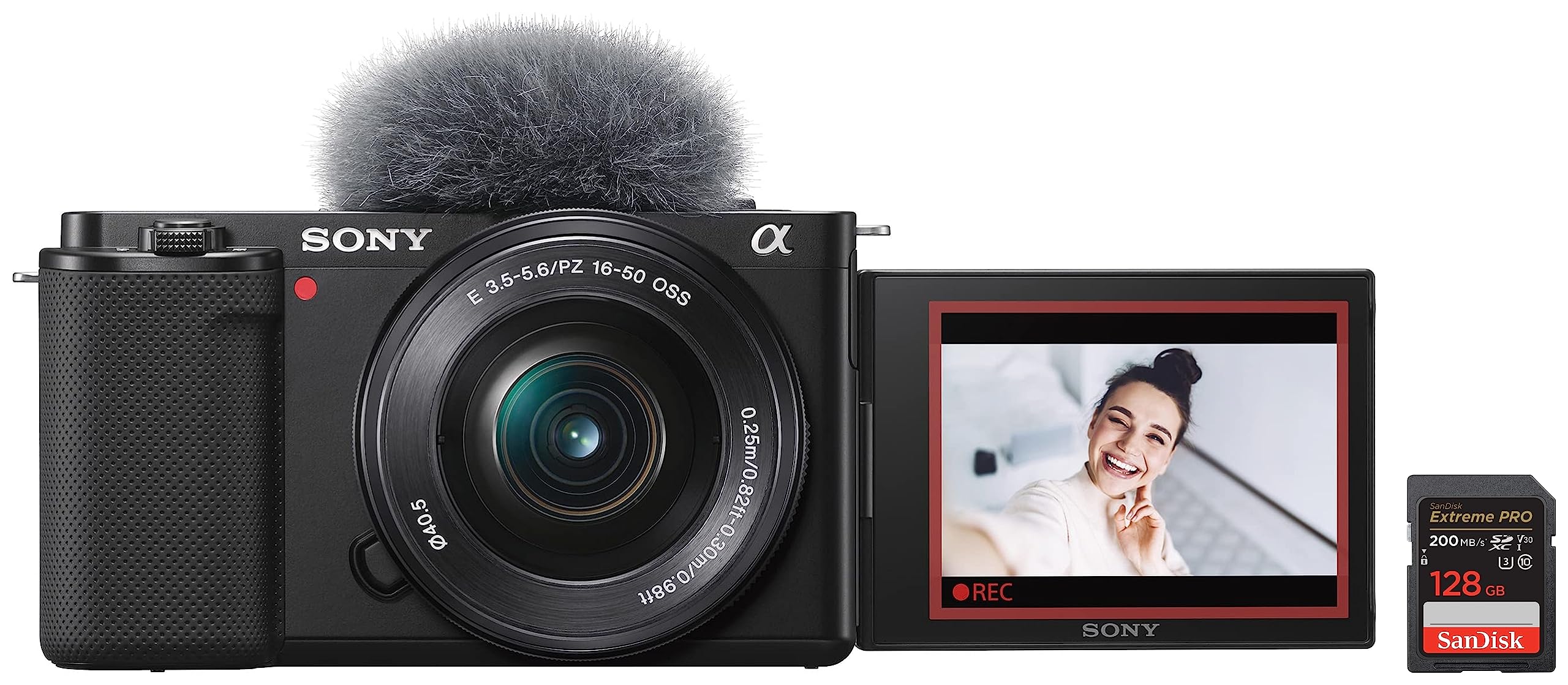 Sony Alpha ZV-E10L 24.2 Mega Pixel Interchangeable-Lens Mirrorless vlog Camera with 16-50 mm Lens & SanDisk Extreme Pro SD UHS I 128GB Card for 4K Video for DSLR and Mirrorless Cameras
