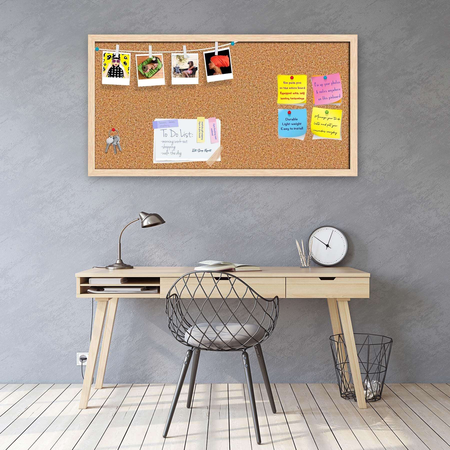ArtzFolio Cork Board | Bulletin Board Notice Pin Board | Vision Soft Board Combo with Thumb Push Pins & Sticky Notes | Natural Brown Frame | 24 x 12 inch (61 x 30 cms) 3
