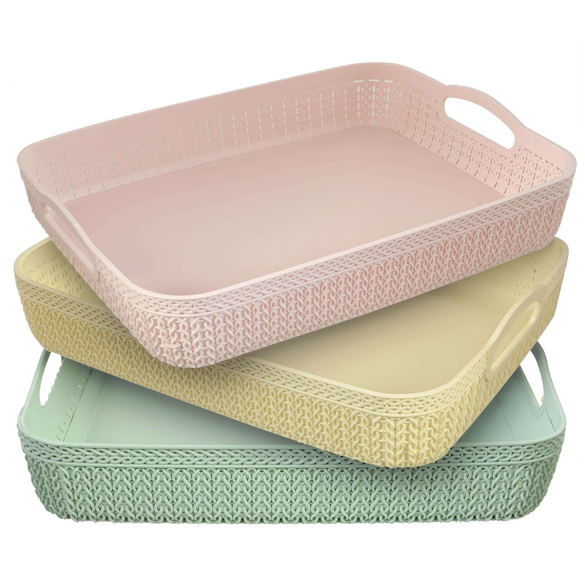 Kuber Industries Q-3 Unbreakable 3 Pieces Plastic Multipurpose Small Size Flexible Storage Baskets/Fruit Vegetable Bathroom Stationary Home Basket with Handles,Multi 1
