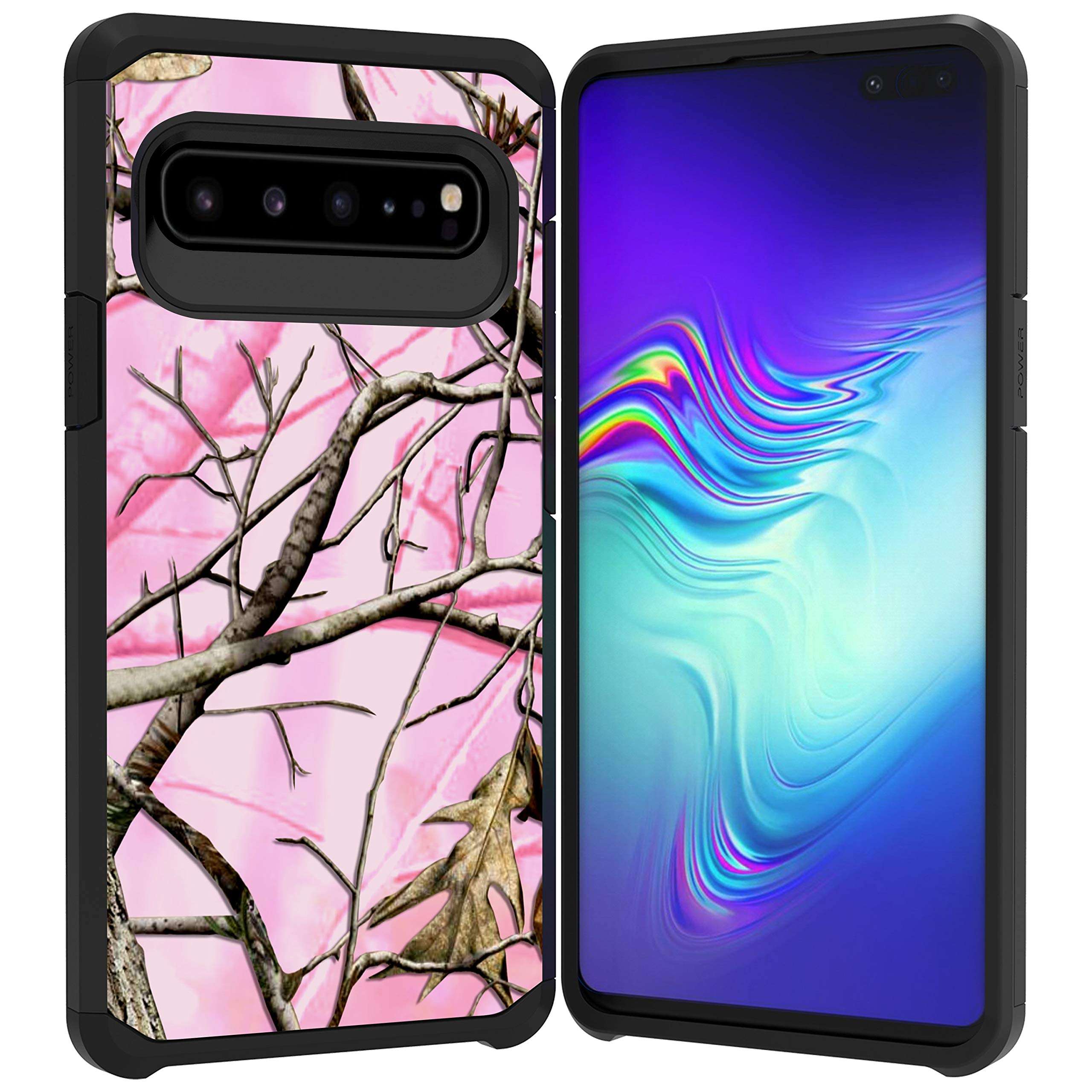 MINITURTLE Compatible with Samsung Galaxy S10 5G G977 Slim Fitted Dual Layer Protective Case - Pink Tree Camo 5