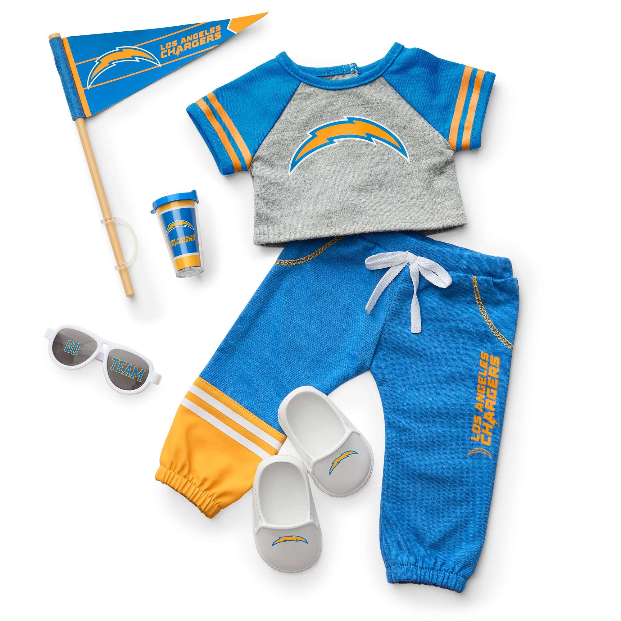 American Girl Los Angeles Chargers 18 inch Doll Fan Outfit and Accessories, Blue and Yellow, 6 pcs, Ages 6+ 3