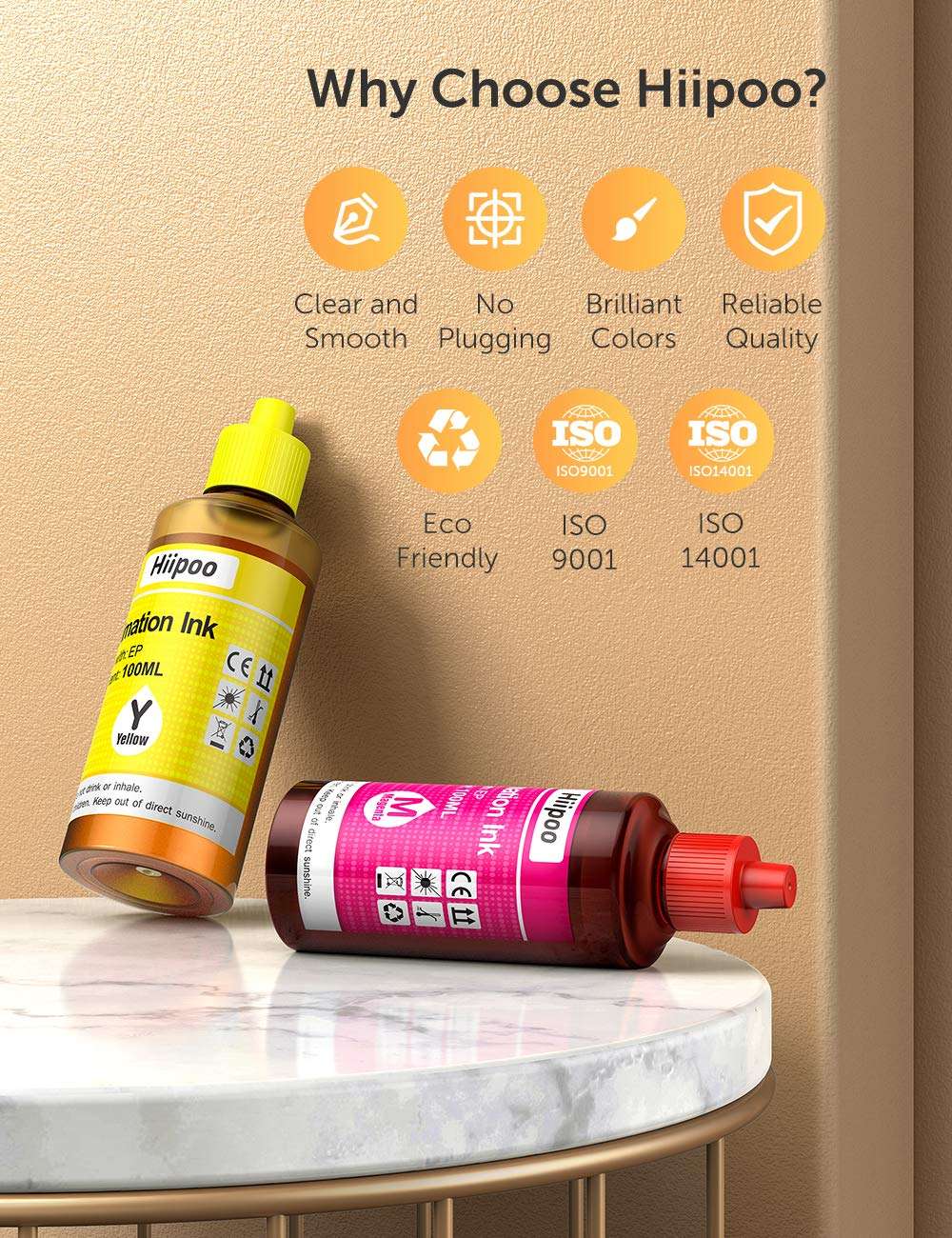 Hiipoo Sublimation Ink Refilled Bottles Work with WF7710 ET2760 ET2720 ET2803 ET2800 ET15000 C88 C88+ Inkjet Printer Heat Press Transfer on Mugs Plates T-Shirts Pillows Phone Case 3