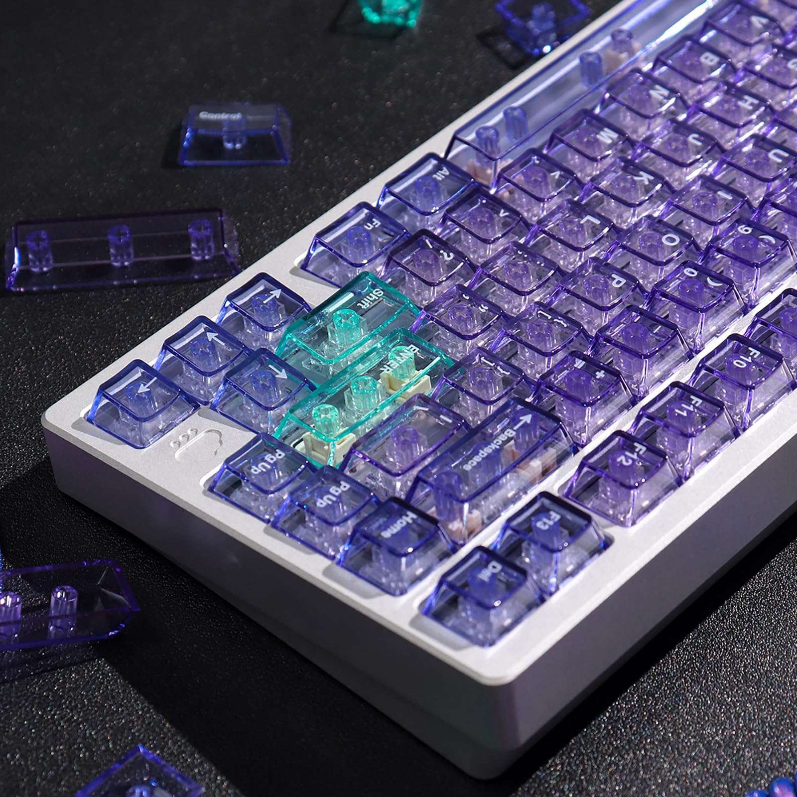 SUEHIODHY Crystal Clear Keycaps Set, 156 Keys Cherry Profile Purple Transparent Keycap, Shine Through Keyboard caps for 60% 65% 75% 100% Backlit Gateron Mx Switches Mechanical Gaming Keyboard 1