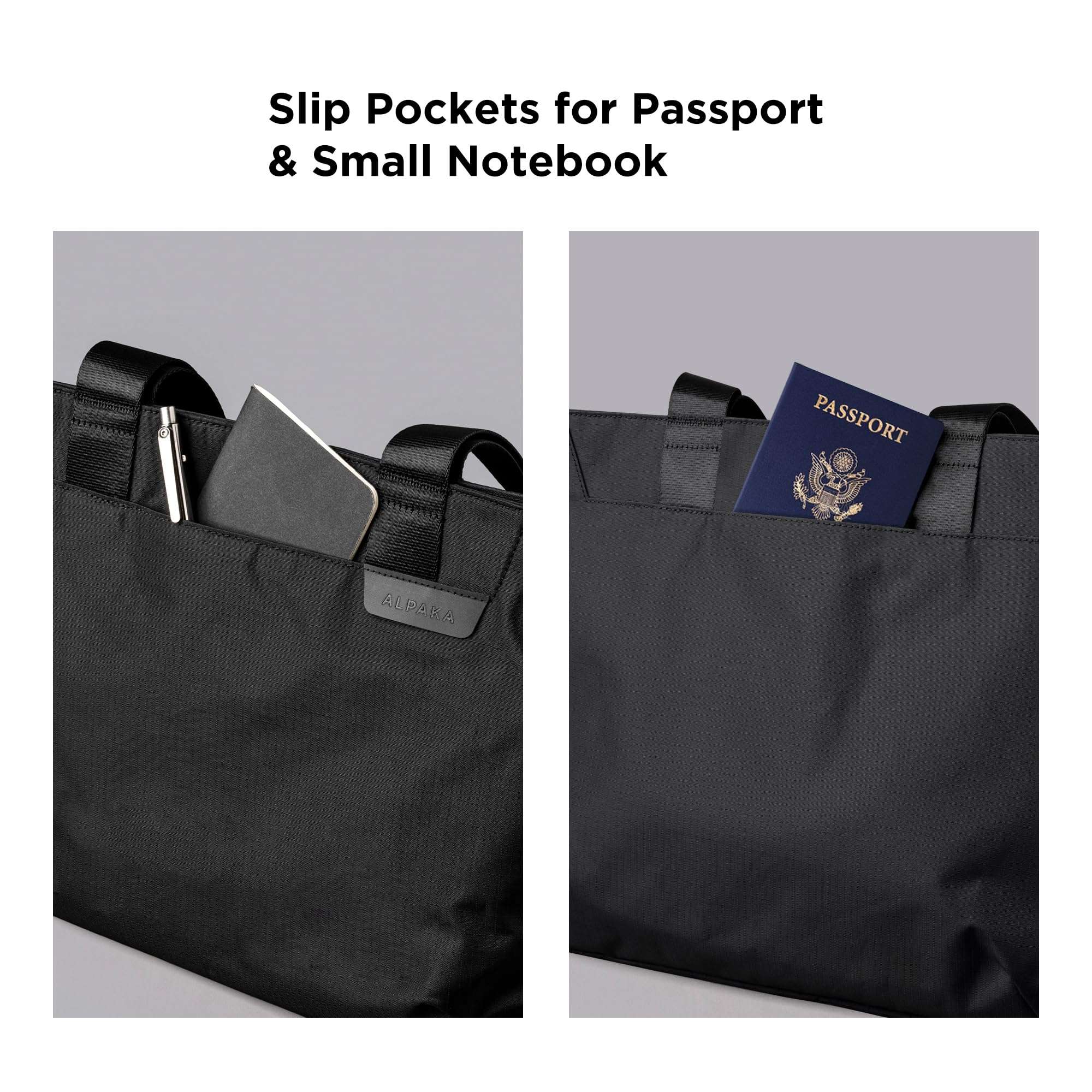 ALPAKA Elements Tote (M) Black Axoflux 210D - Roomy Main Compartment and Internal Slip Pockets - Modern Look Can Be Professional or Casual - Self Standing Bag - Magnetic Closure - Loops for Carabiners 5
