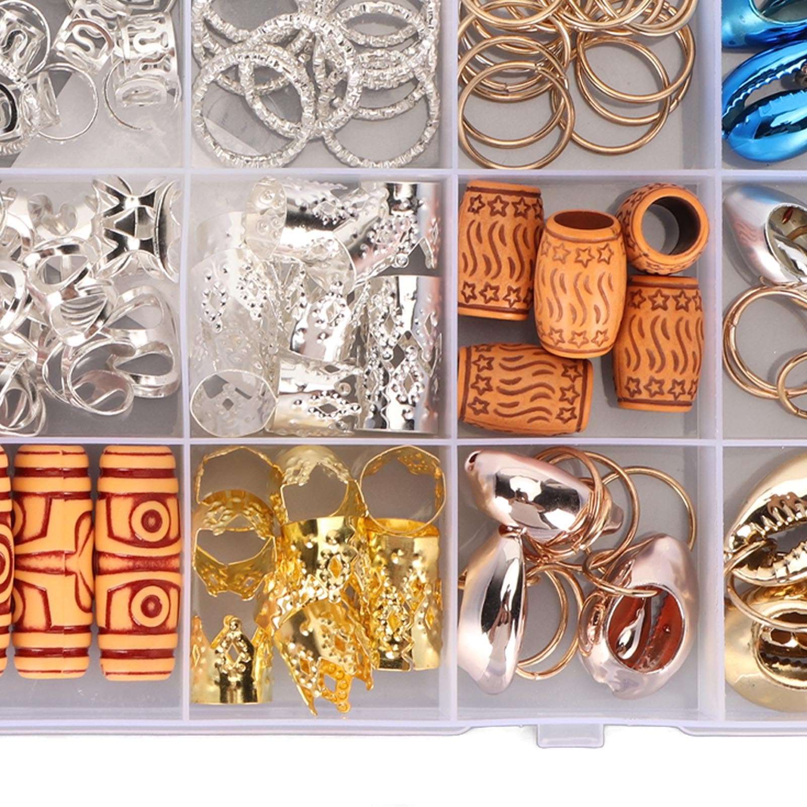 258PCS Dreadlocks Beads Hair Jewelry for Braids, African Style Vintage Hair Charms, Hair Dreadlock Clips with Spring Hair Cuffs, Hair Beads for Braids, Wooden Look Braid for Dreadlock Accessories 6