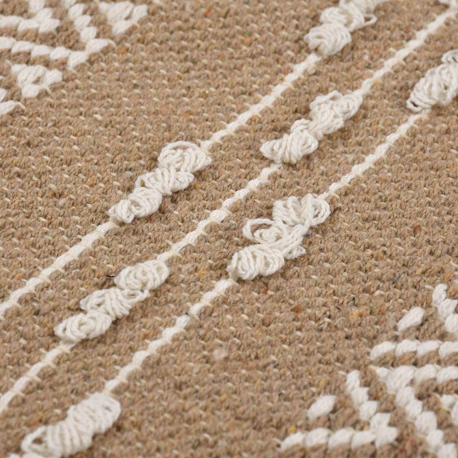 Ultica Fab® Handmade Sustainable Cotton 2 x 5 Feet Floor Rugs Carpet Durries for Living Drawing Room | Bedside Runner for Bedroom (Beige & White) 4