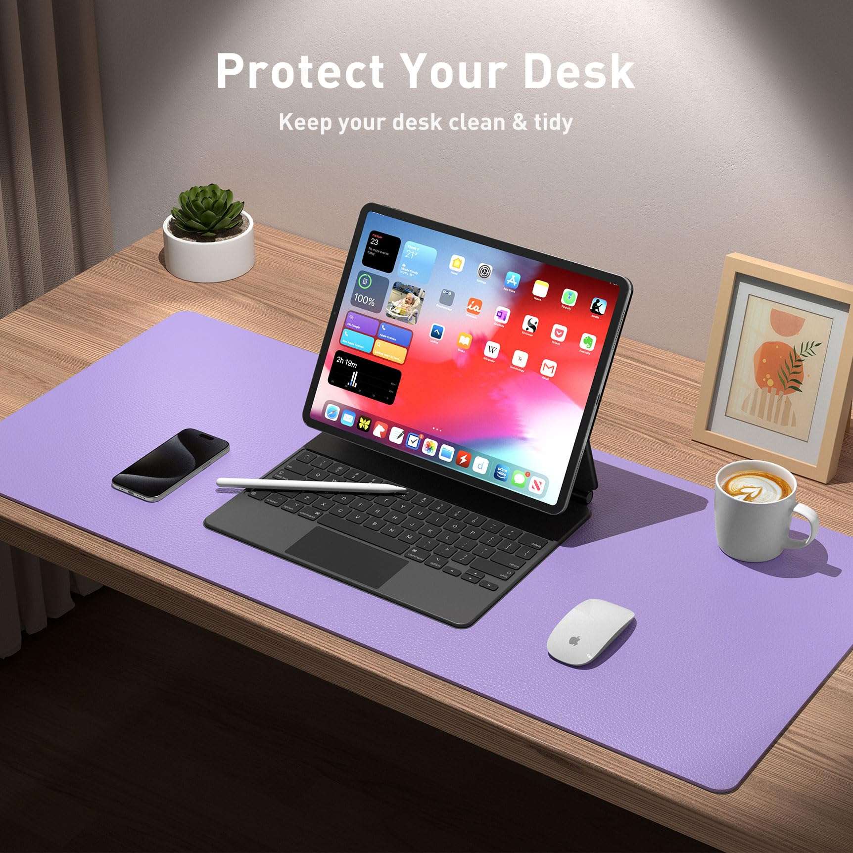 Aothia Leather Desk Pad Protector, Mouse Pad, Office Desk Mat, Non-Slip PU Leather Desk Blotter, Laptop Desk Pad, Waterproof Desk Writing Pad for Office and Home (36" x 17", Lavender) 3