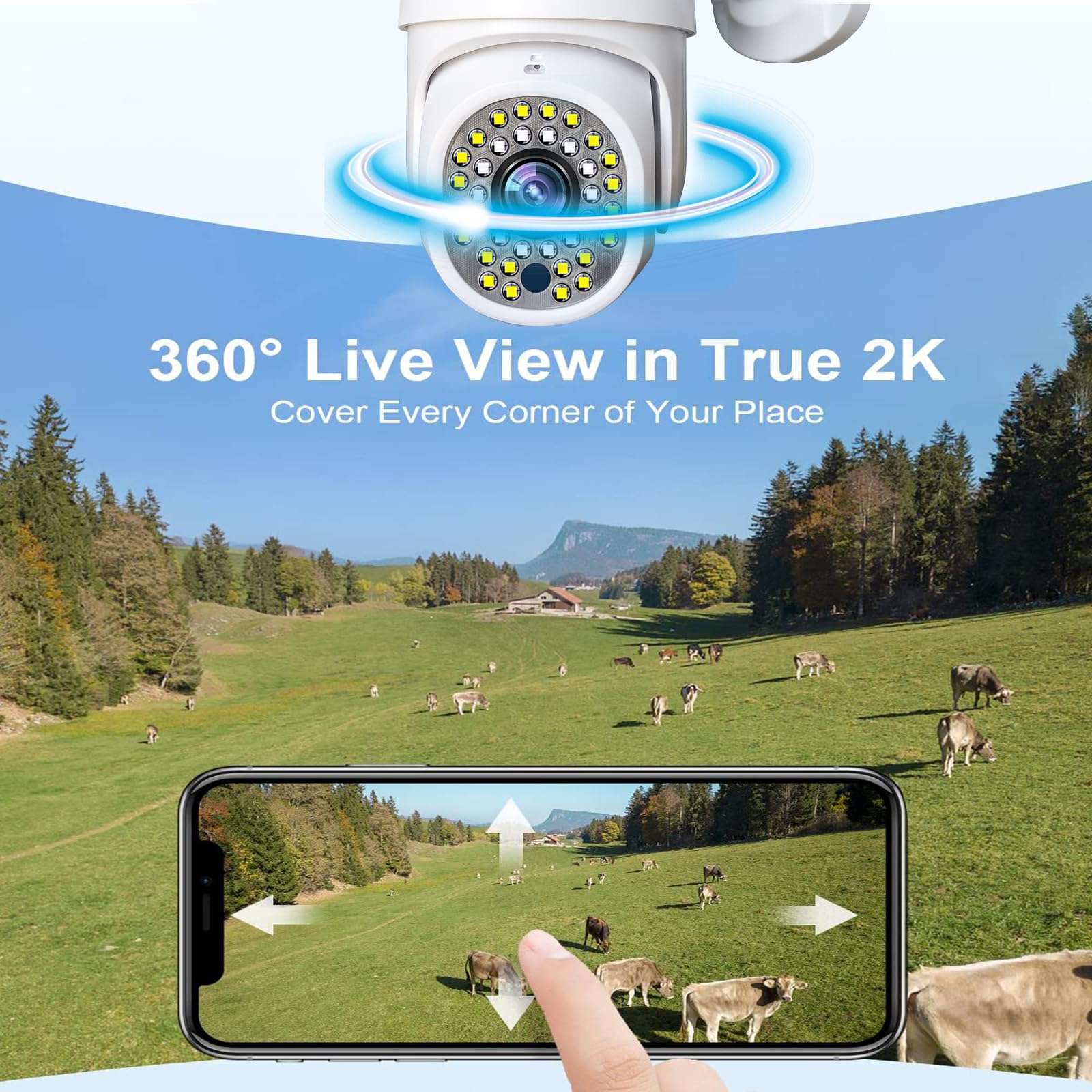 TZGQKN 2K WiFi Surveillance Security Camera Outdoor/Home/Dome, Pan-Tilt 360° View, 3MP, Motion Detection and Siren, 2-Way Audio,Full Color Night Vision, Waterproo (4, Memory Card not Included) 6