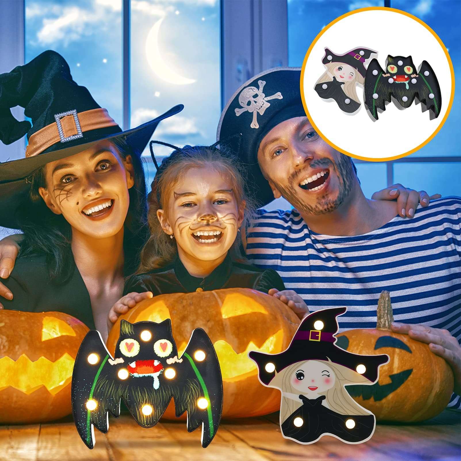 BESTOYARD 2PCS Happy Halloween Decoration Pumpkin Lamp LED Night Light Lamp Decor for Garden Home Yard Porch 3