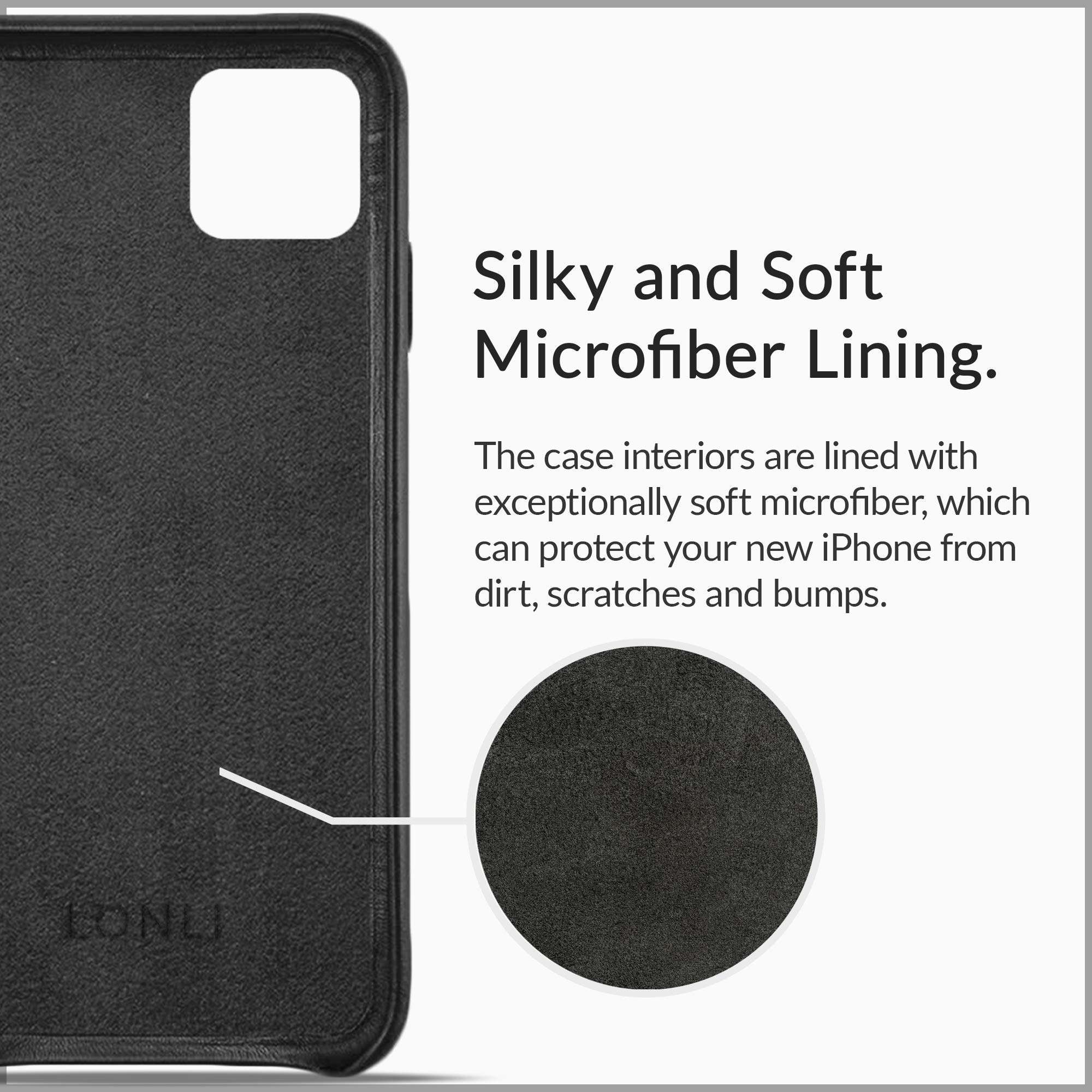 LONLI Classic - (for iPhone 12 | 12 Pro) - Genuine Nappa Leather Case with Built-in Magnets for MagSafe - (6.1 inch, Black) 3