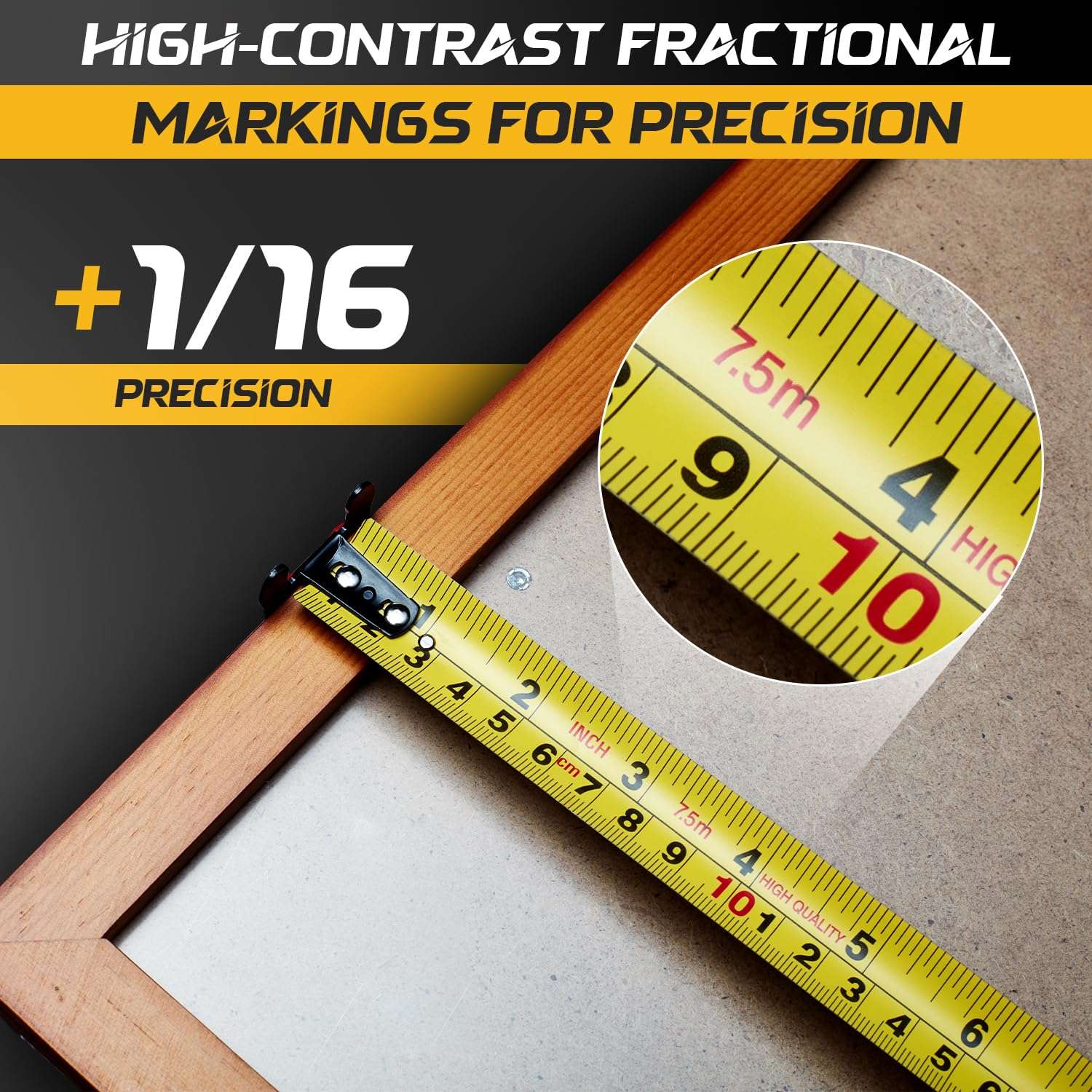 Kutir 25-Ft Tape Measure with Magnetic Hooks, Fraction Markings, Steel Retractable, Both Side Ruler, Easy to Read Measuring Tape, Shock Absorbent Rubber Case 4