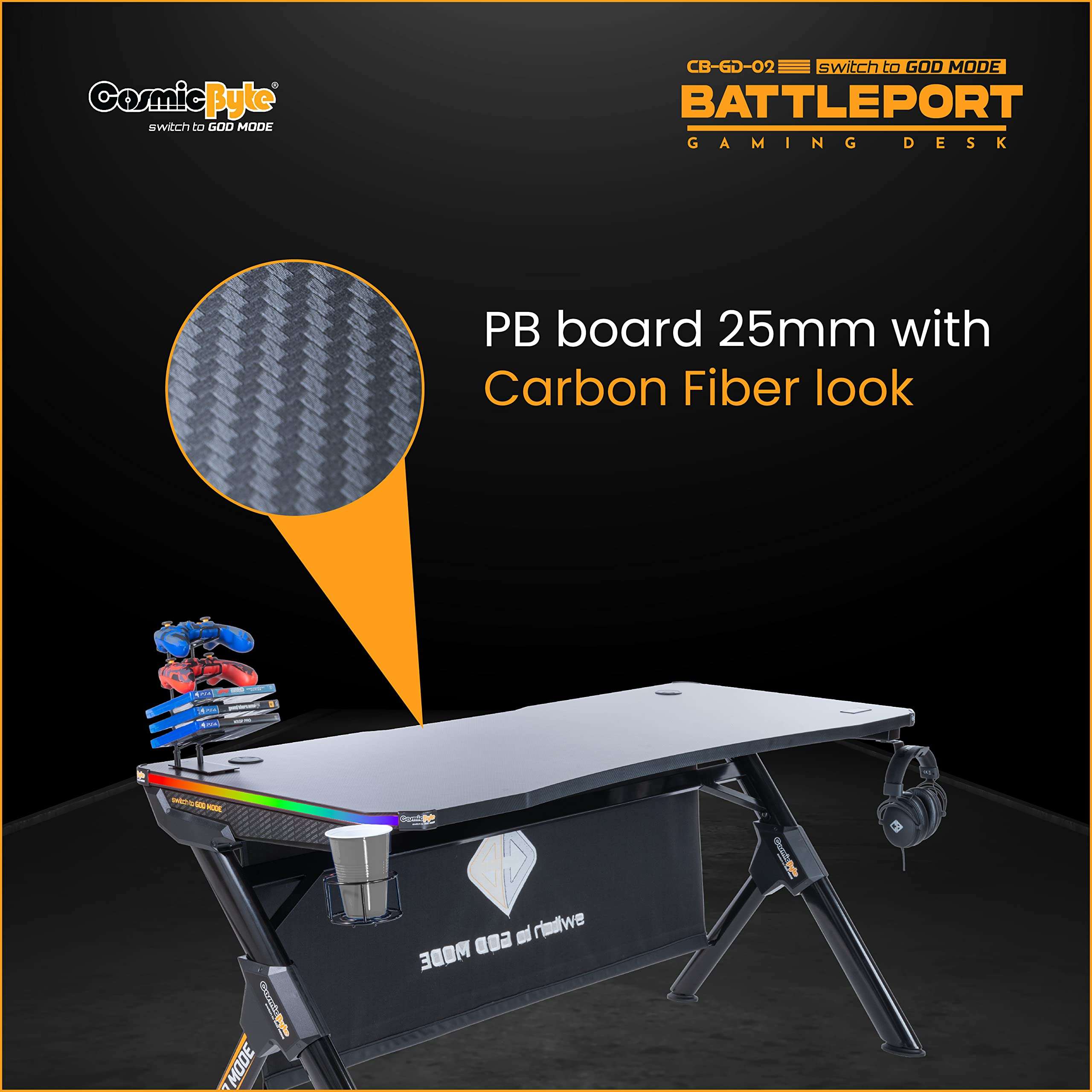 Cosmic Byte CB-CD-02 Battleport Computer Desk with RGB Touch Control (Black) 4