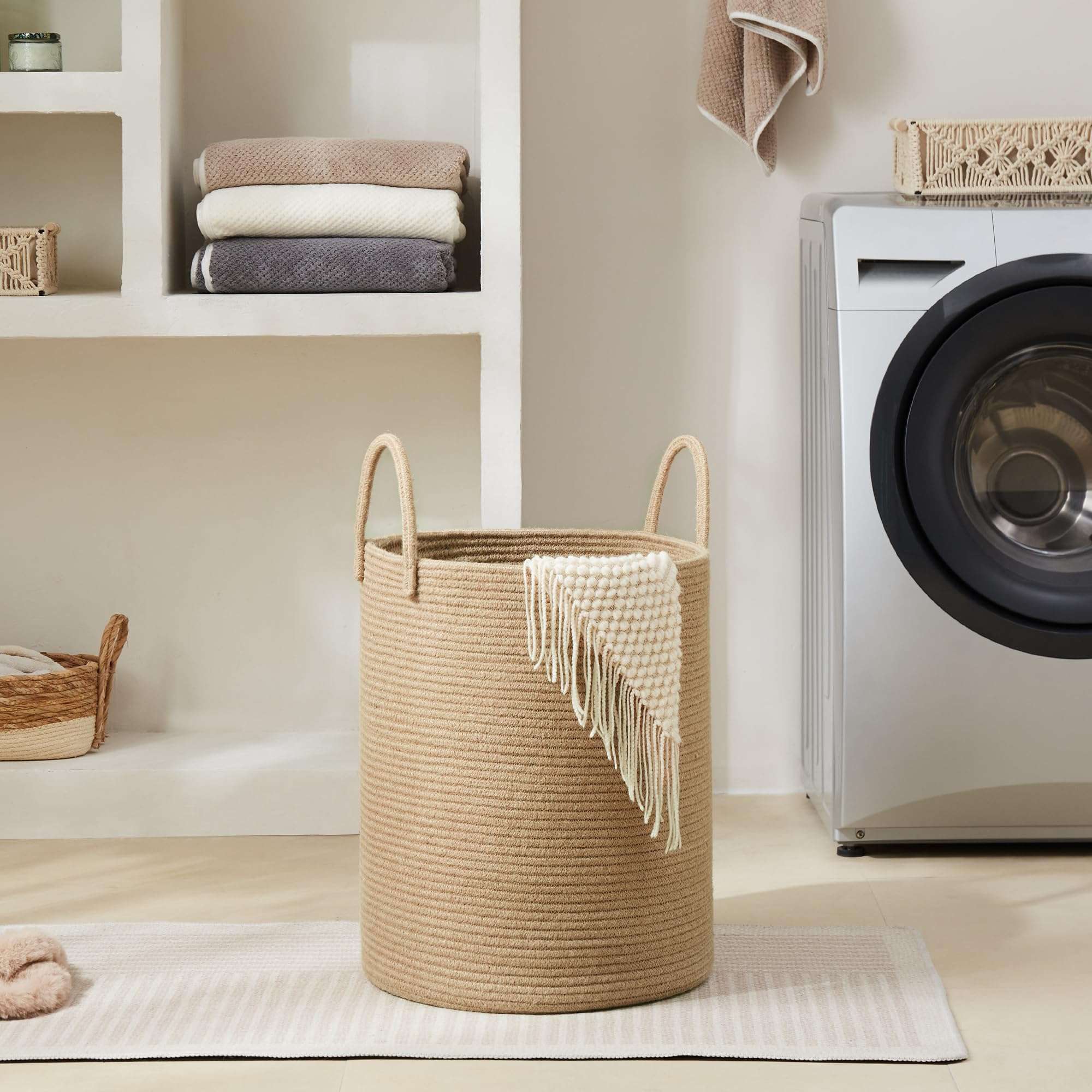 YOUDENOVA Cotton Laundry Hamper, 72L - Woven Collapsible Basket - Jute Brown 6