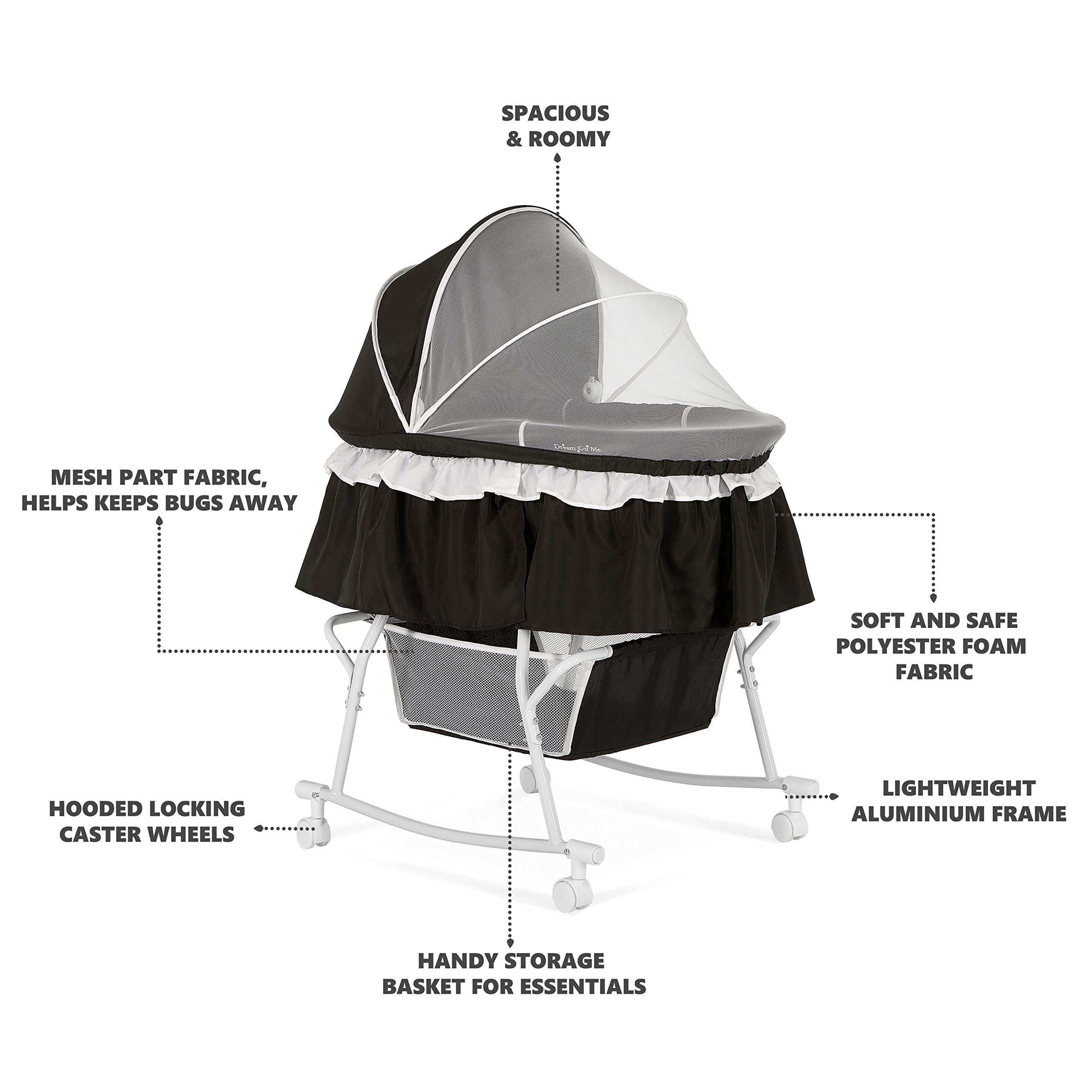 Dream On Me Lacy, Portable 2-in-1 Bassinet & Cradle, Black 5