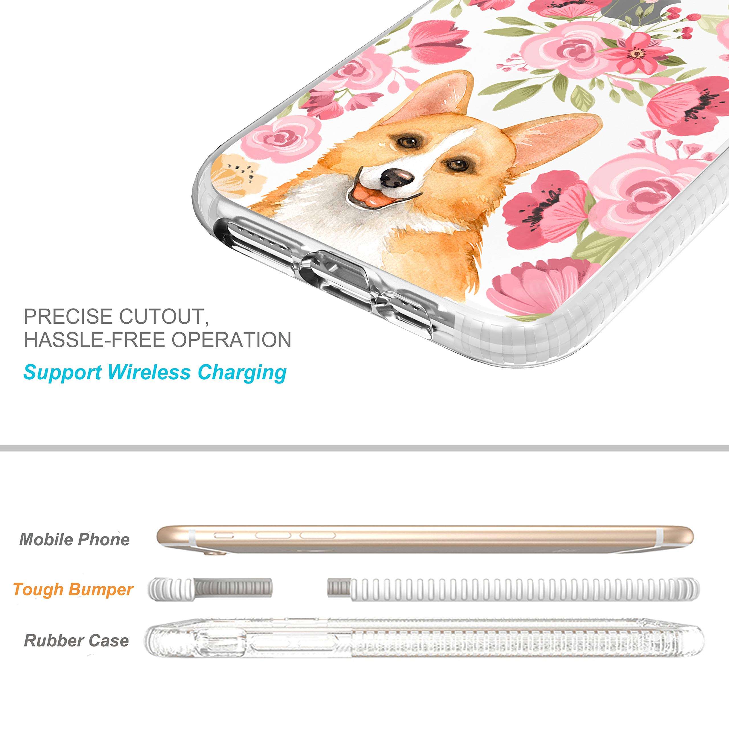 iPhone 11 Clear Case,Cute Corgi With Pink Blooms Flowers Floral Daisy Love Funny Puppy Dog Trendy Hipster Adorable Case for Girls Women Soft Protective Clear Case With Design Compatible for iPhone 11 3