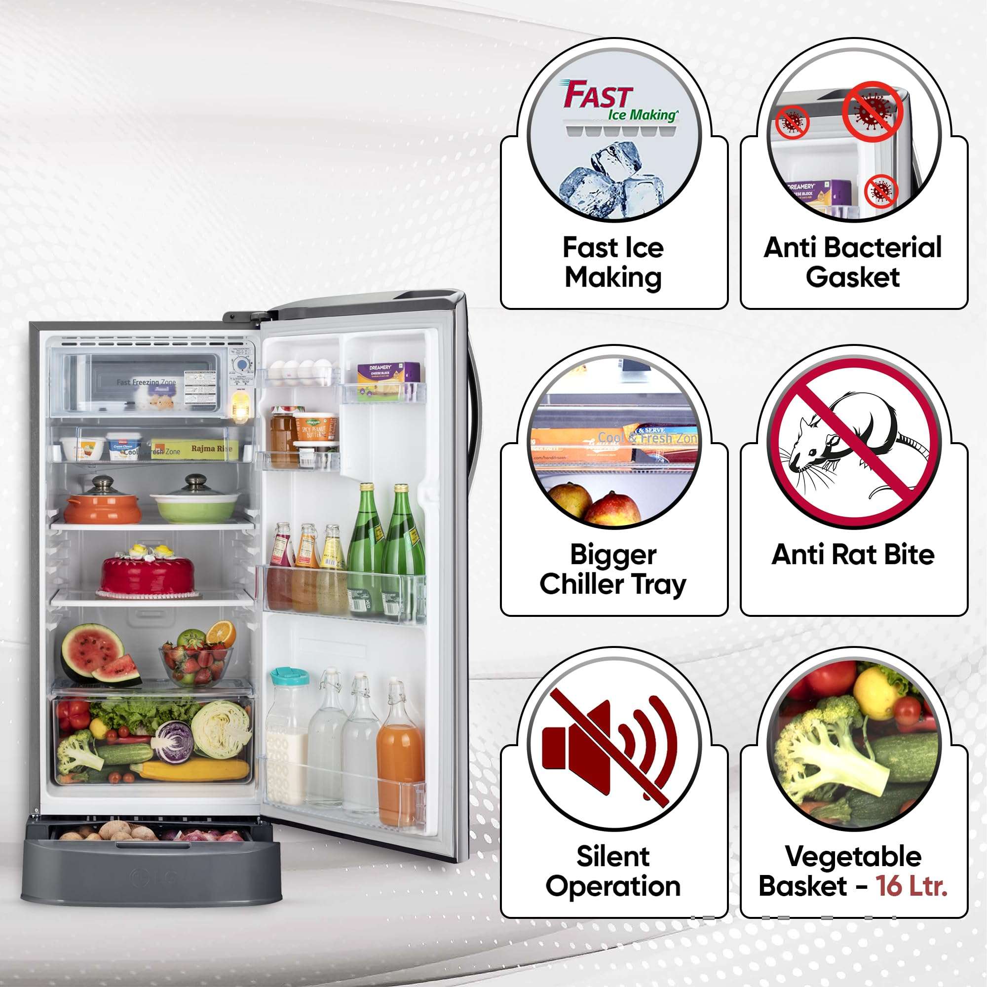 LG 185 L, 5 Star, Smart Inverter Compressor, Direct-Cool Single Door Refrigerator (GL-D201APZU.BPZZEBN, Shiny Steel, Base stand with drawer & Fast Ice Making) 5