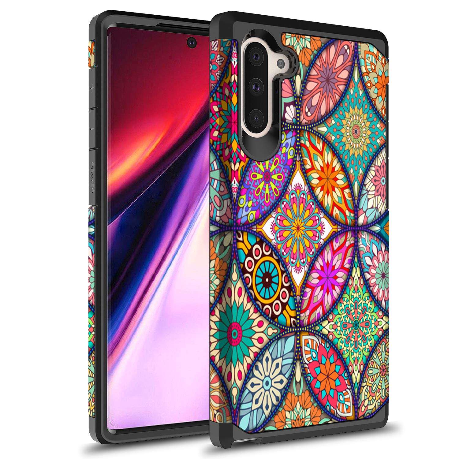 Rosebono Compatible with Samsung Galaxy Note 10 Plus Case, Slim Hybrid Dual Layer Shockproof Hard Cover Graphic Fashion Cute Skin Cover Armor Case for Samsung Galaxy Note 10+ (Colorful Mandala) 1