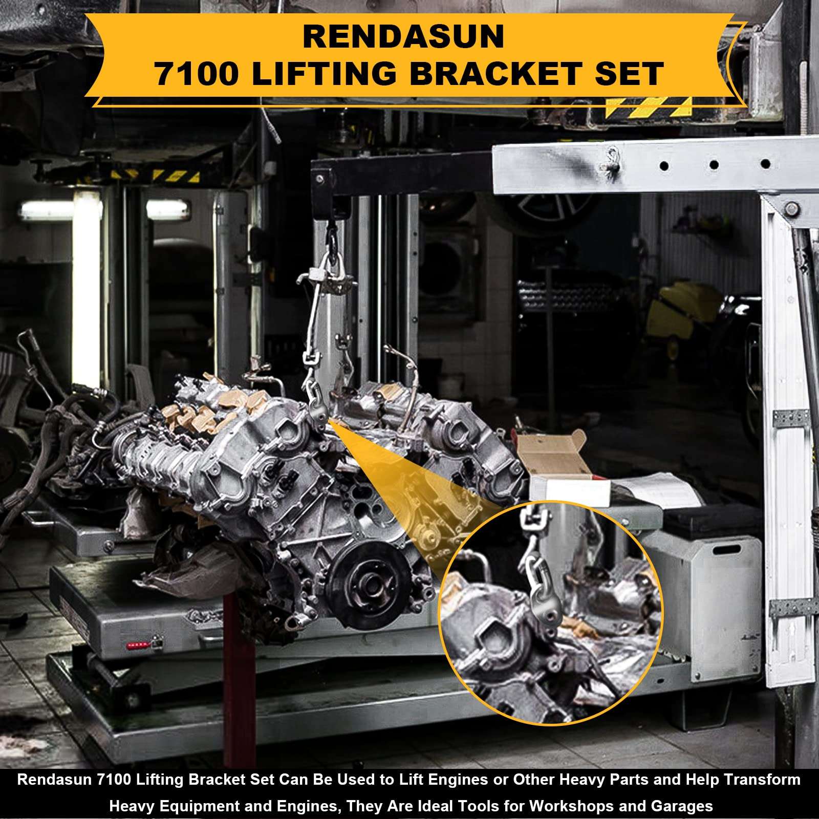 7100 Lifting Bracket Set, 4 Sets, 5,500 lb, Engine Lift Bracket, Engine Support bar, for Lifting Slings and Load Levelers, Lifting Bracket Set. Capacity Lifting Bracket. Can Withstand 5500 pounds. 3