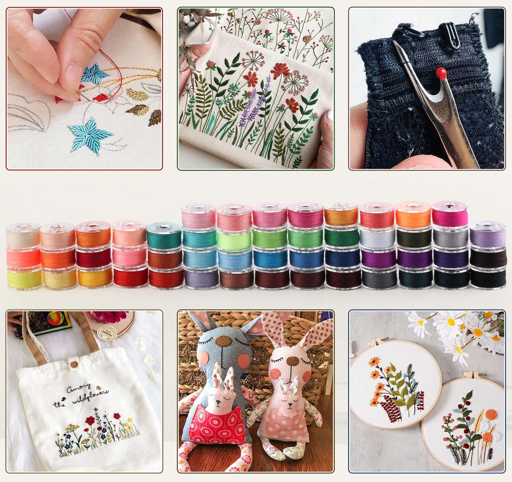 StiVerse 50Colors Sewing Bobbins Thread with Bobbin Box, SizeA Class15 PrewoundBobbin Thread for Sewing Machine,PolyesterThread Compatible with Singer/Brother/Janome/Embroidery Machine 6