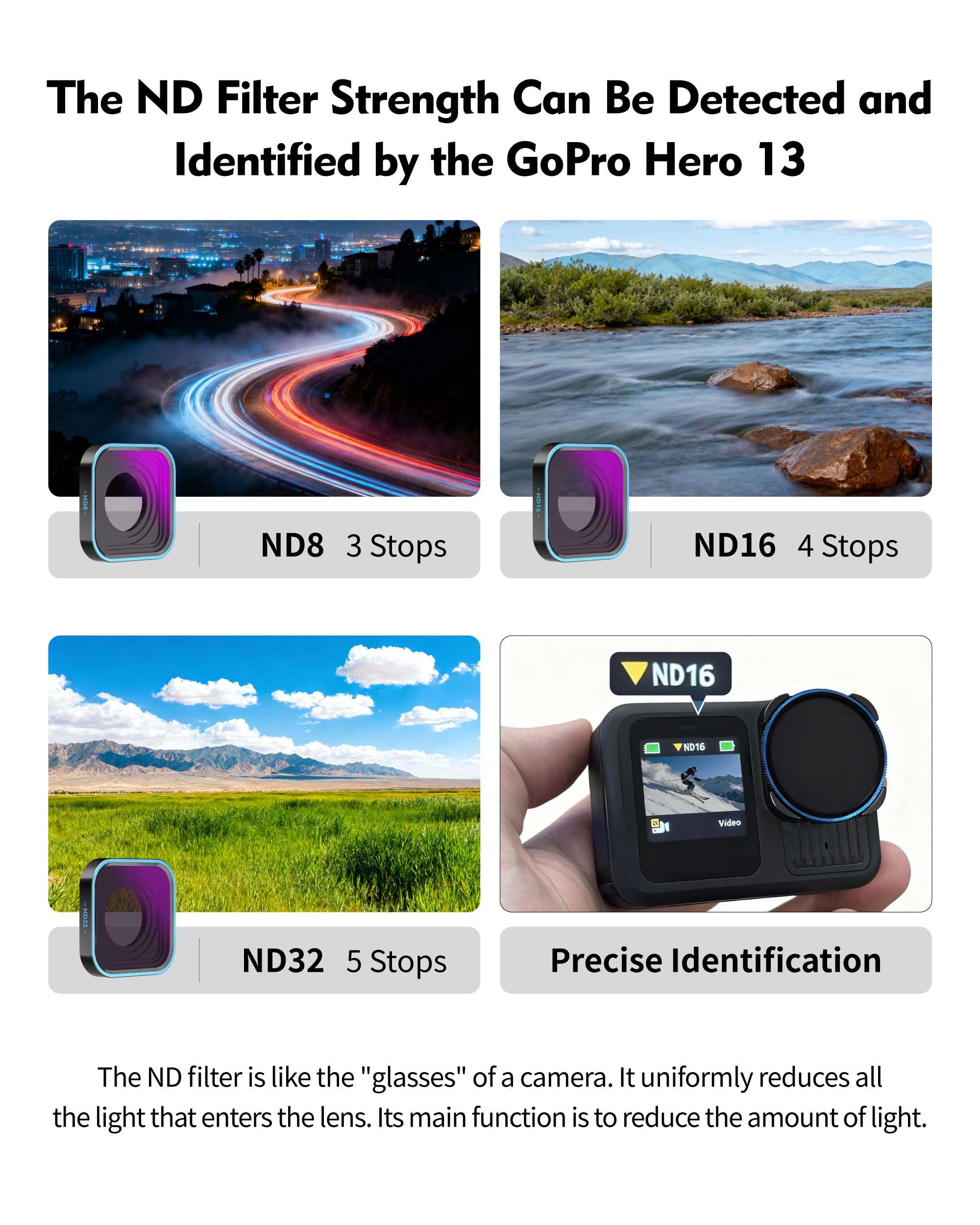 OfeooAi 4 Pack ND/PL Lens Filters Kit ND8/PL ND16/PL ND32/PL ND64/PL Compatible with GoPro Hero 13/12/11/10/9 Black, Multi-Coated HD Optical Glass Neutral Density Polarizer Combo Filters 5