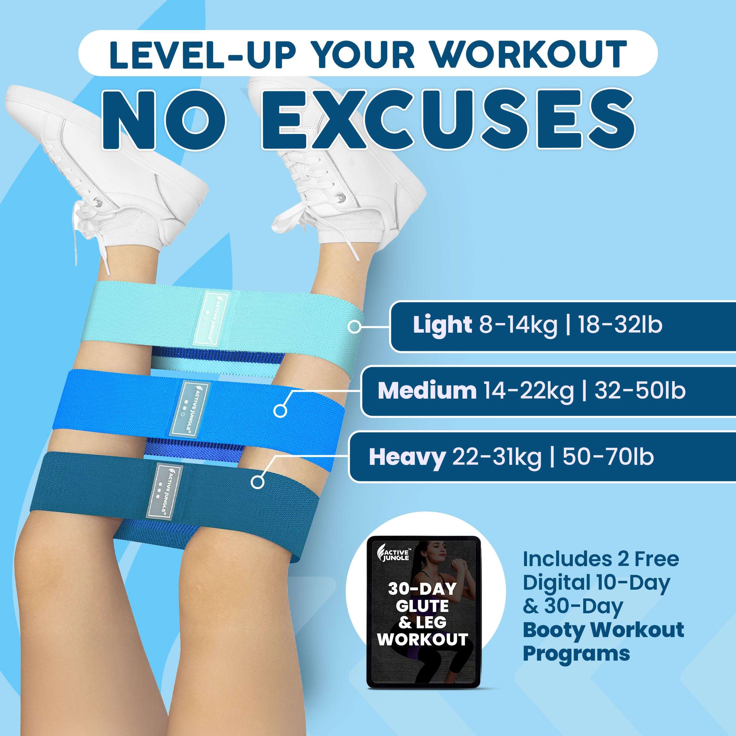 Premium Fabric Resistance Bands for Glutes & Legs – Set of 3 | Non-Slip, Elastic, Travel Bag, Workout Guide & Digital Challenges | Booty Bands for Yoga, Pilates | Women & Men 4