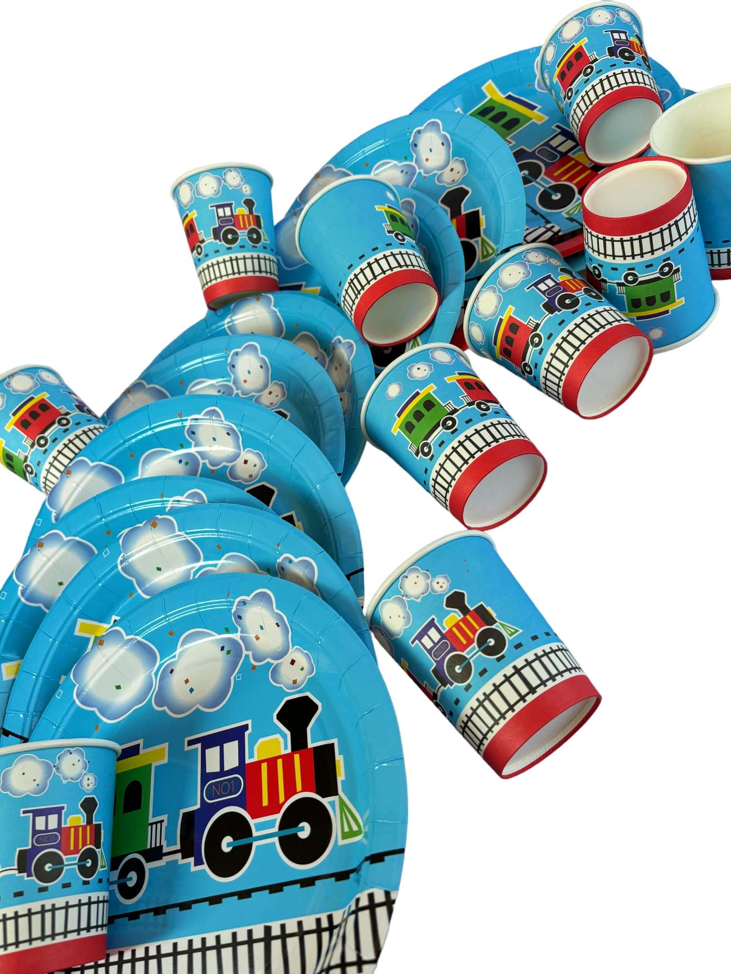 PartyMane Train Railway theme 10cups 10 Plates Paper Plates Butterfly theme Printed Fancy Cups and Plates 6