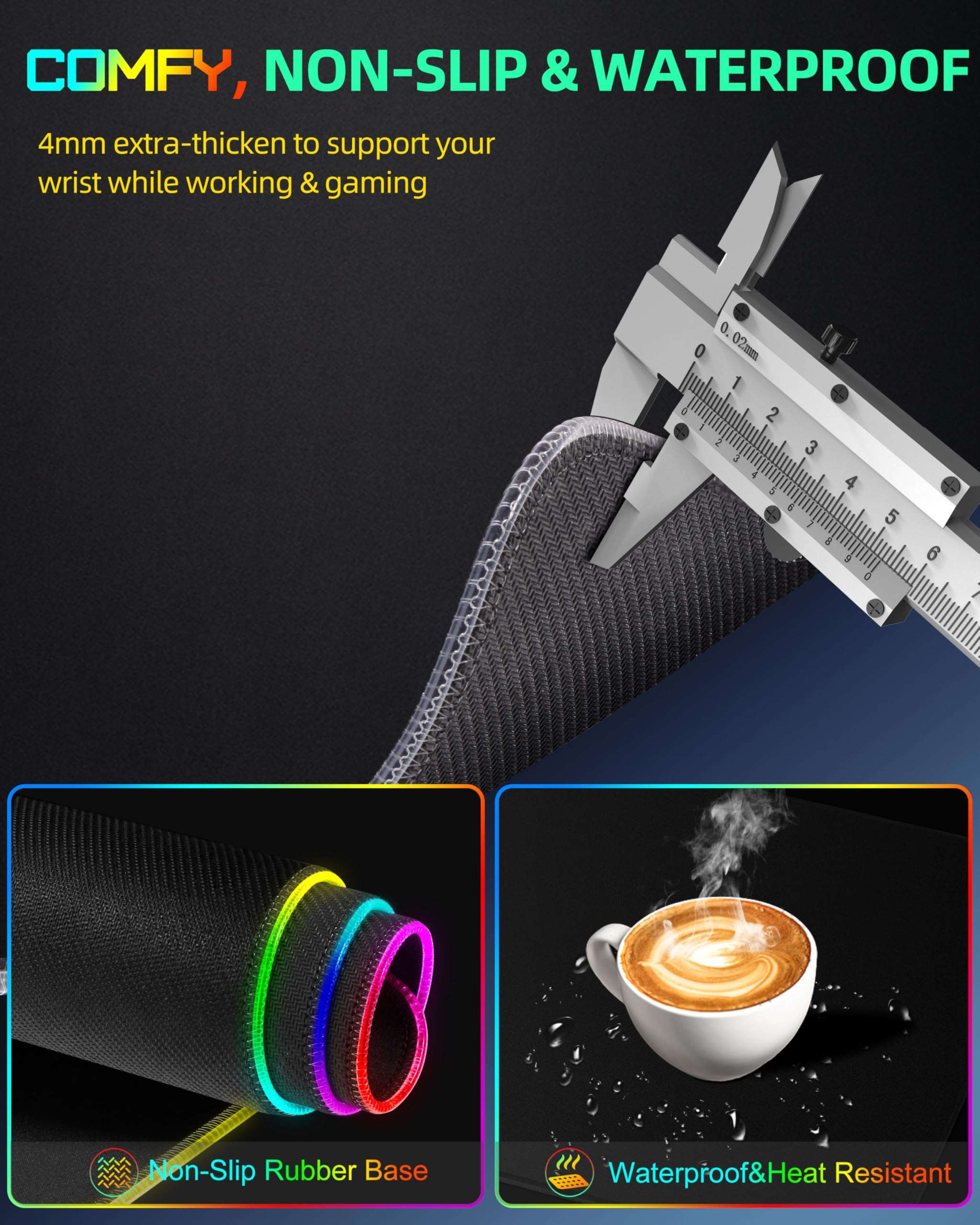 Mouse Pad with Wireless Charging, RGB Gaming Desk Mat, 31.5"x15.7" Large XXL Desk Pad, 15 Lighting Modes, Non-Slip Mouse Mat, Waterproof Computer Keyboard Pad, Black with 20W PD Power Adapter 6