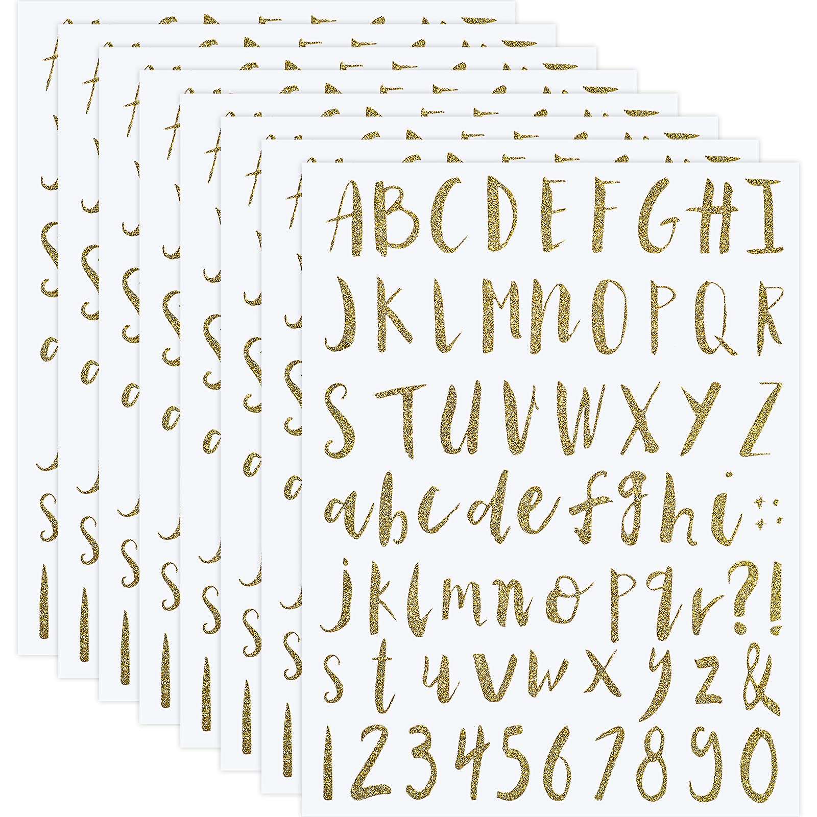 8 Sheets Vinyl Cursive Letter Alphabet Number Stickers Christmas Self Adhesive Letters Sticker for Scrapbooking Signs Containers Jar Labels Classroom Decor Door Decals(2 Inch,Gold) 1