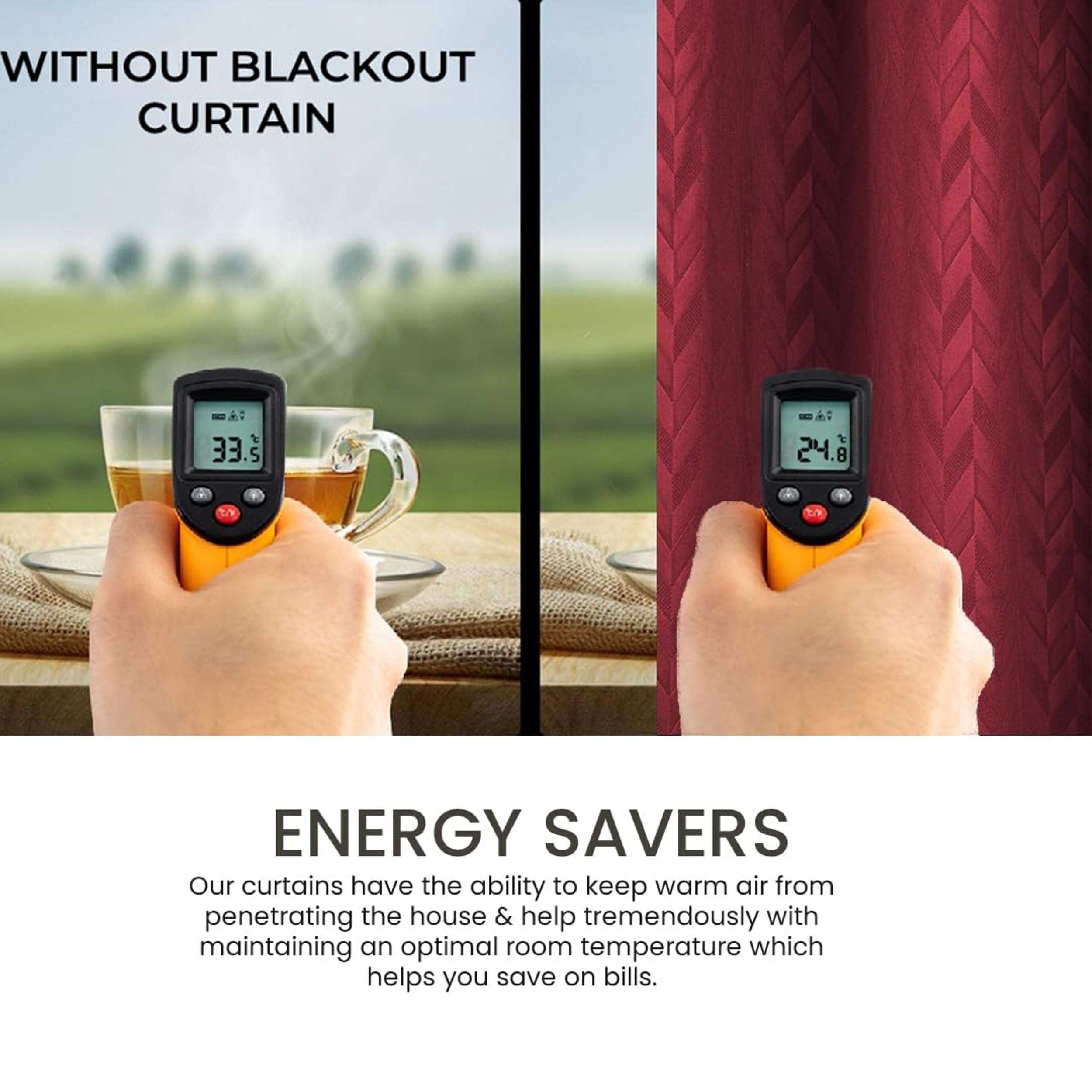 Kiara Creations Premium 100% Blackout Curtain for Window 5 Feet | Herringbone Embossed Design | Thermal Insulated, Noise Reducing & Energy Saving Curtains| Pack of 1, Maroon 5