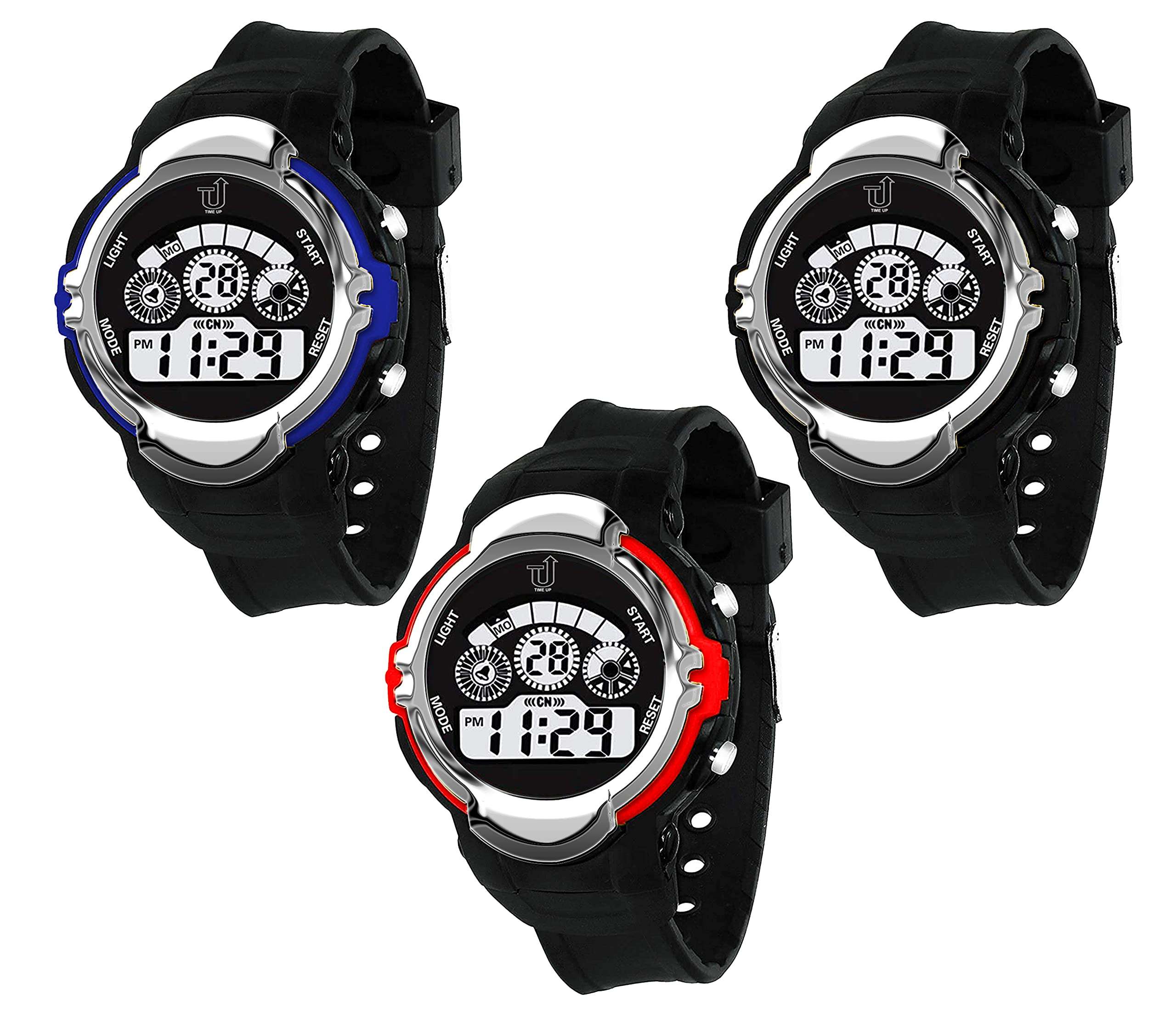Time Up Digital Dial Water-Proof & LED Light Big Dial 3 Watches Combo for Kids (5-13 Years)-TYS-1811T-R (RED-Navy-Black) 1