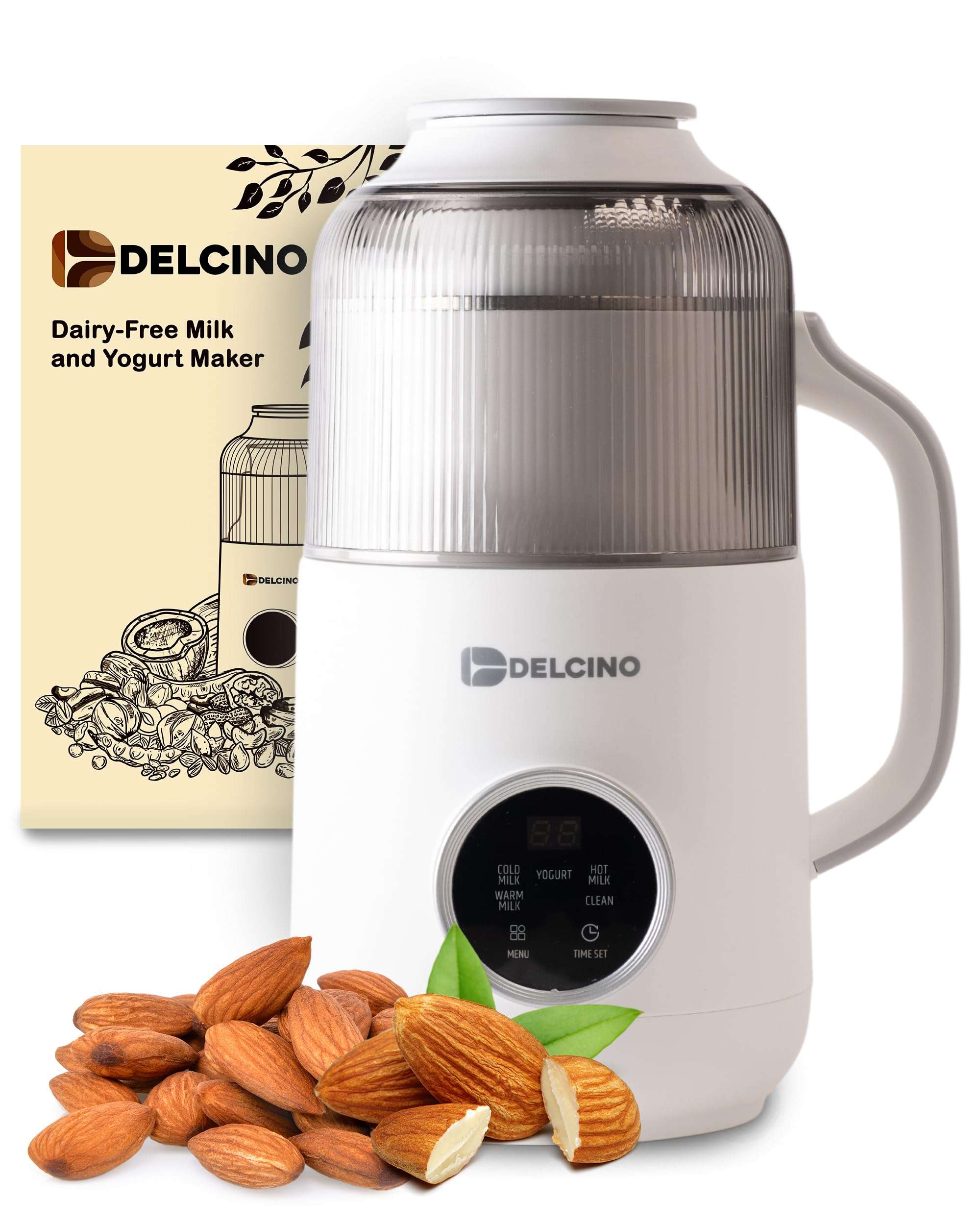 DELCINO Dairy Free Nut Milk Maker Machine & Yogurt Maker Machine - 27 Oz Homemade Oat Milk, Soy Milk, Almond Milk & More Plant Based Milk & Yogurt - Stainless Steel - With Strainer & Thermometer 1