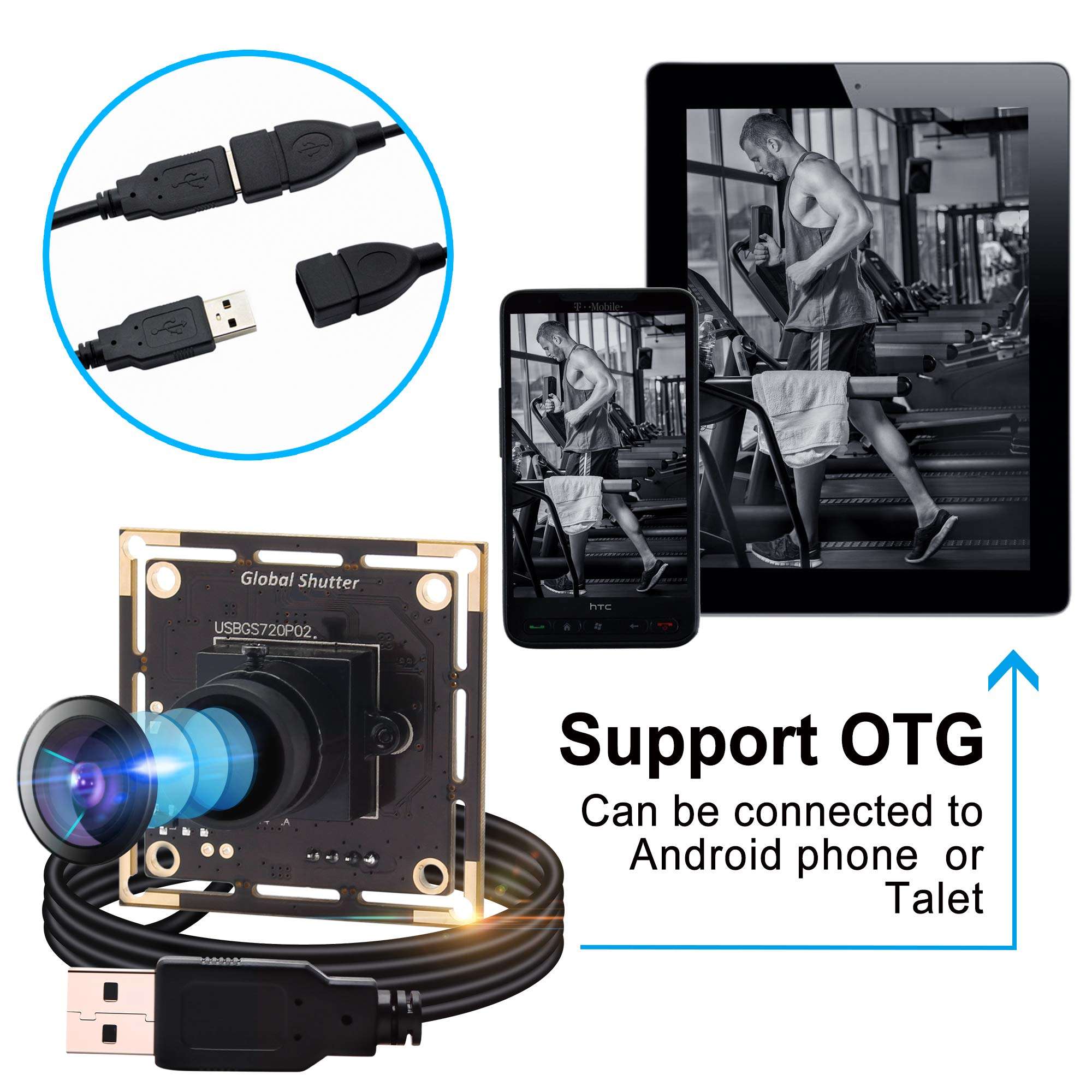 Global Shutter USB Camera Module Wide Angle 720P 60FPS USB Webcam Board for Computer Mini UVC USB2.0 PC Camera High Speed USB with Camera HD Video Industrial Lightburn Camera for Laptop Jetson Nano 2