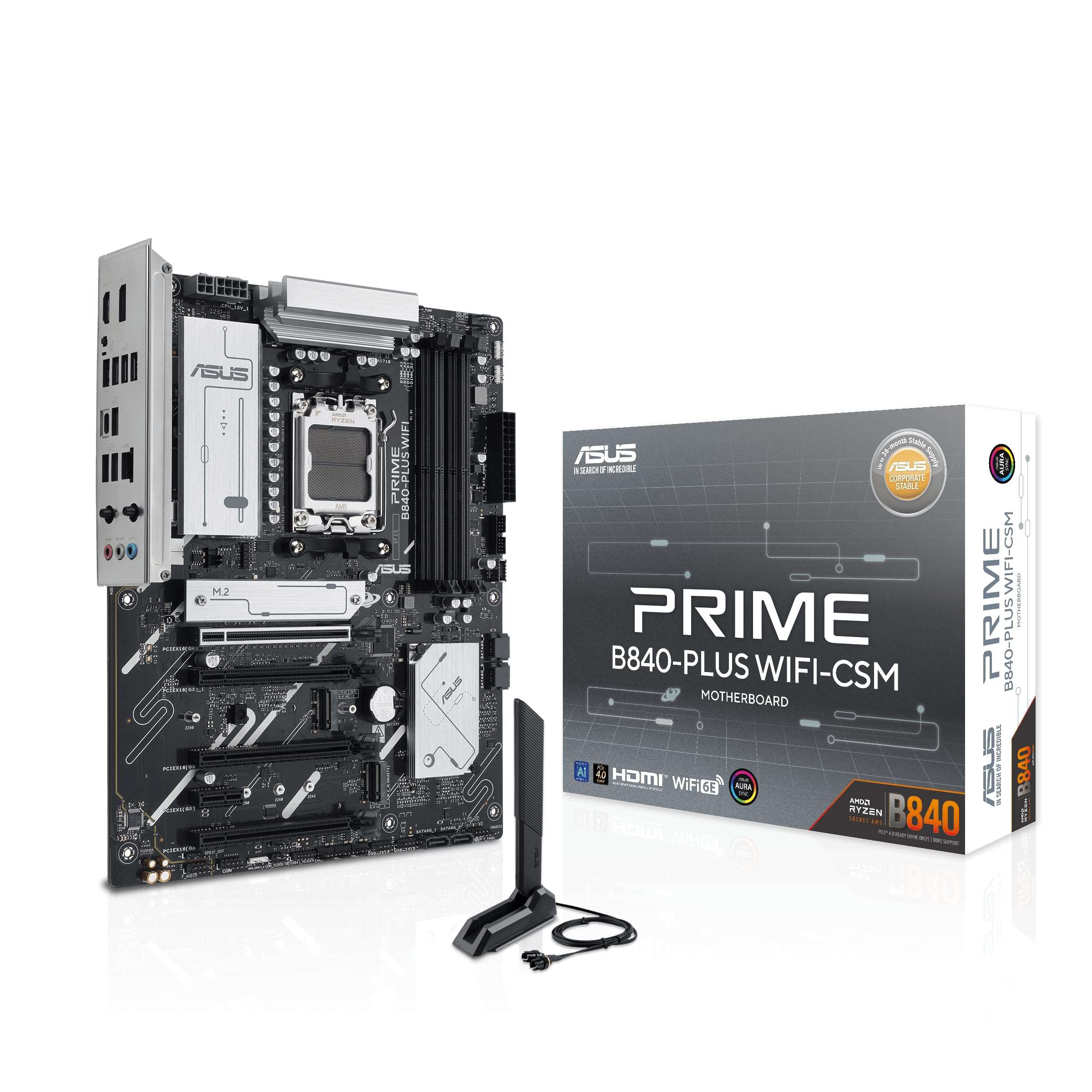 ASUS Prime B840-PLUS WiFi-CSM AMD Socket AM5 for AMD Ryzen 9000 & 8000 & 7000 Series Desktop Processors 1 x PCIe 4.0 x16 Slot (Supports x16 Mode) 1
