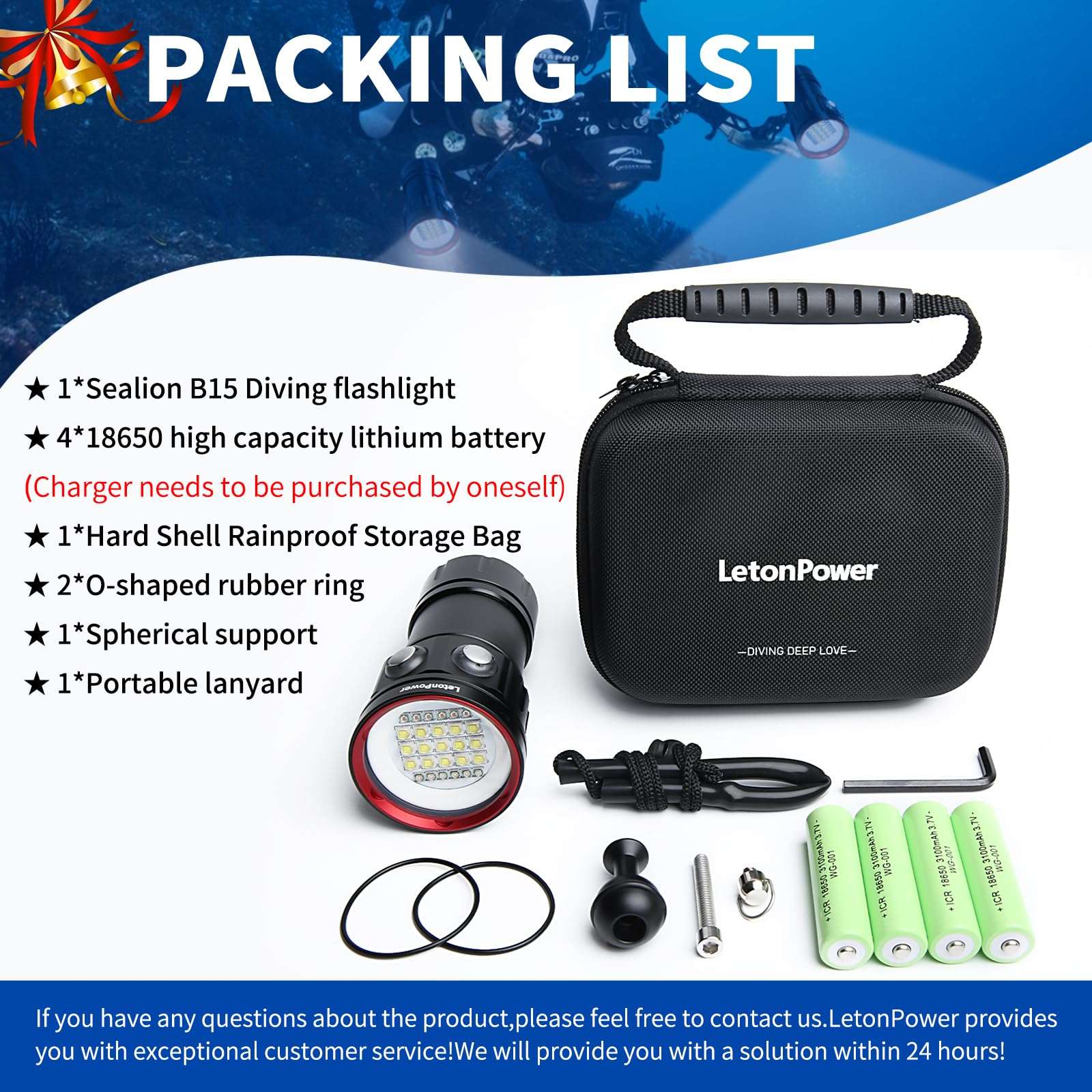 LetonPower B15 Dive Light Underwater Flashlight 8000Lumens Underwater Video Lights 80m Scuba Dive Light Diving Flashlight for Under Water Sports,Underwater Video Shooting and Photography 5