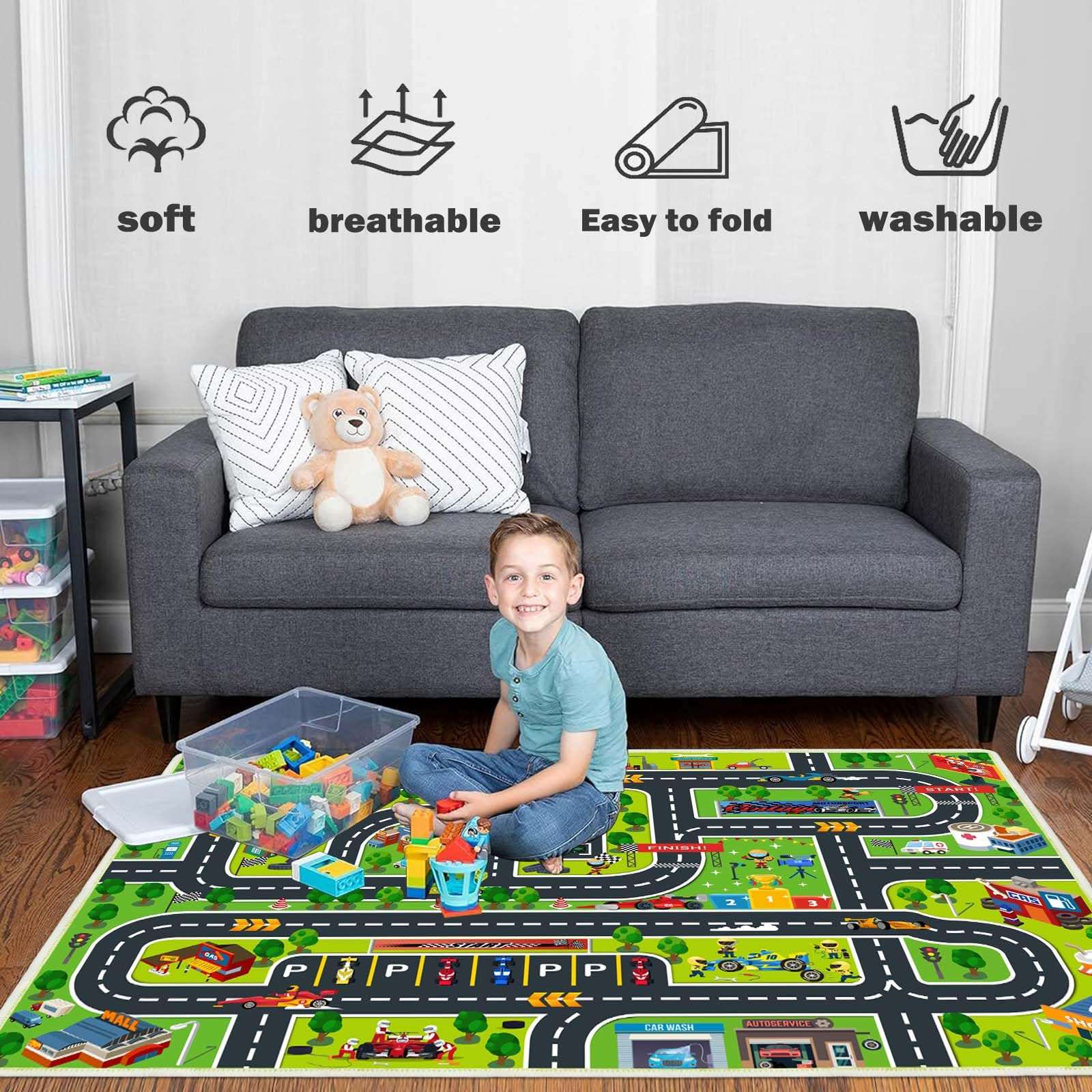 Xyrjova Car Play Mat for Boys and Girls, Rugs for Kids Toy Cars Kids Rugs for Playroom Non-Slip Kid Play Rug 3