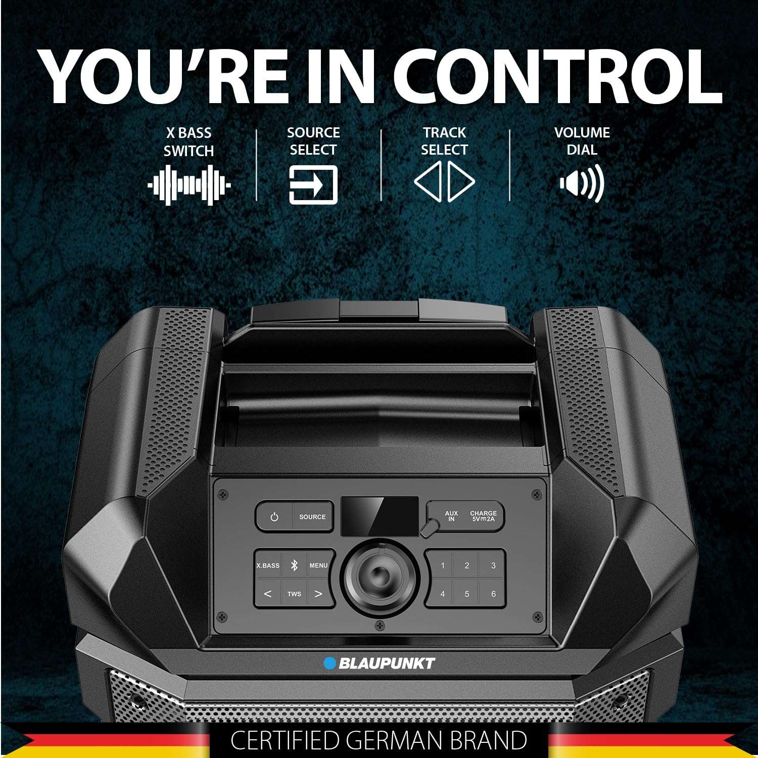 Blaupunkt Newly Launched Rock & ROLL PS150 Wireless Bluetooth 100W Outdoor Party Speaker with Karaoke Mic I 4500mAh Battery I Rugged I On The Wheels - Ultimate Sound for Unforgettable Parties 3